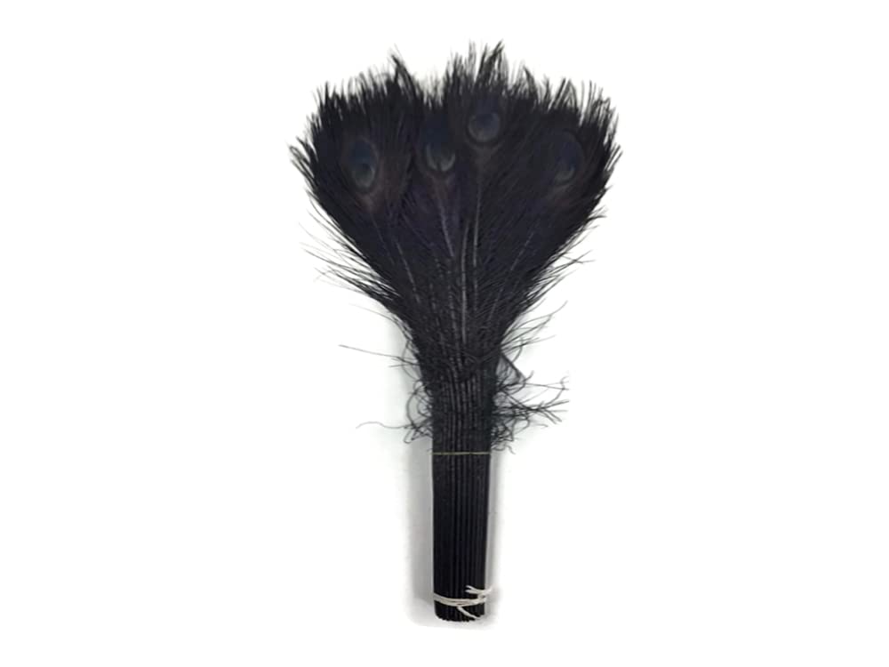 50 Pieces Bulk Black Bleached & Dyed Peacock Tail Eye Feathers 20-25