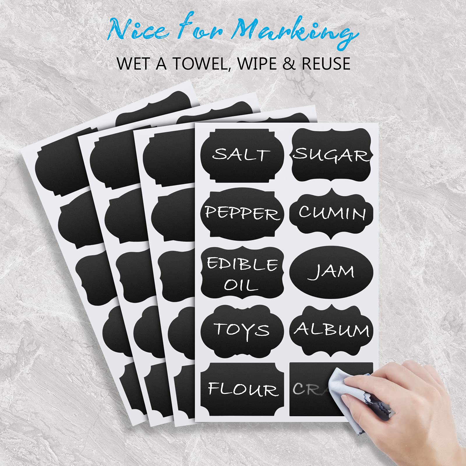 180pcs Reusable Waterproof Chalkboard Labels with 2 Free Erasable Chalk Markers - Mini Blackboard Stickers for Jars, Containers, Kitchen, Pantry, Office & Home Organization - Perfect for Labeling Spices, Storage Boxes & DIY Crafts