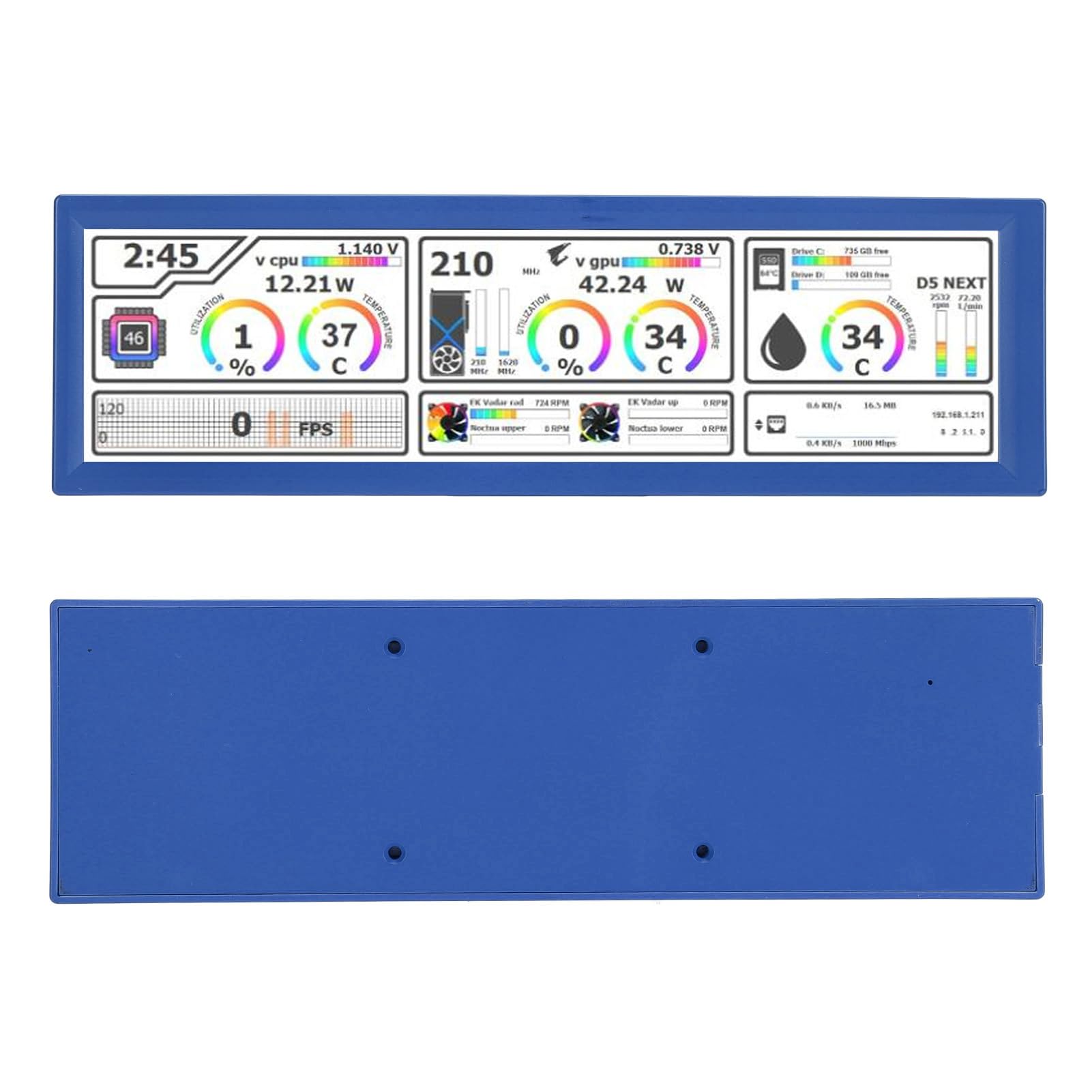 8.8 Inch USB Computer Temperature Monitor - AIDA64 PC CPU RAM Sensor Panel, Mini Dynamic Secondary Display for Windows/Linux/Raspberry Pi - Perfect for Gaming Rigs, Workstations & Home Theater PCs (Blue)