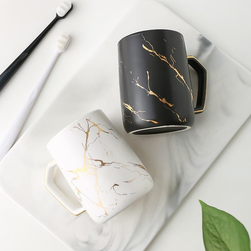 Marble Ceramic Gargle Cup with Handle - Elegant Brushing Cup for Couples & Household Use - Perfect for Bathroom, Vanity, and Travel Essentials
