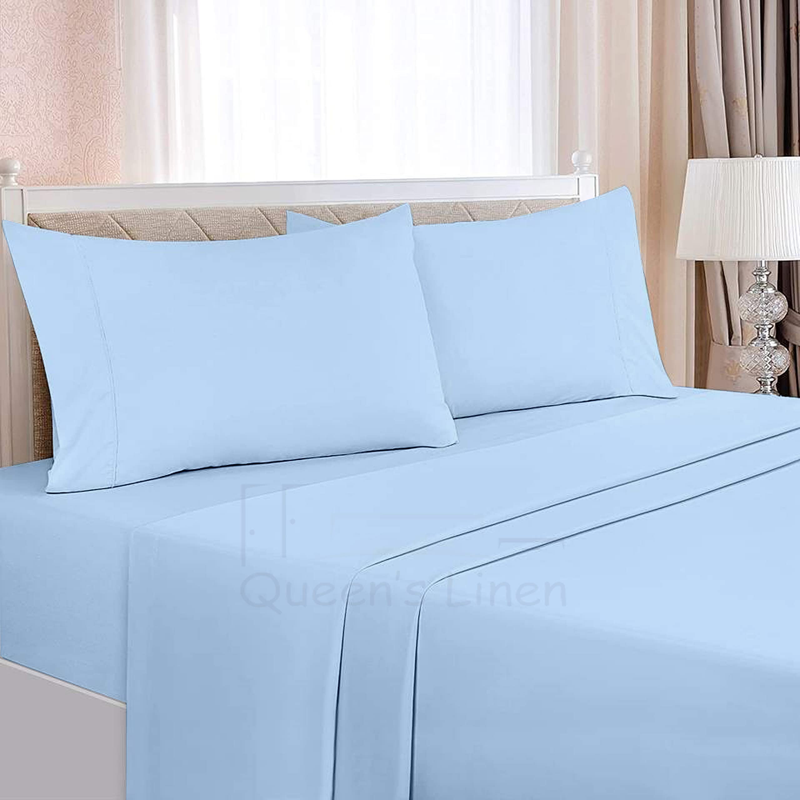 Luxury 400 Thread Count Queen Size Cotton Bed Sheet Set - 16 Inch Deep Pocket Fitted Sheet - Hotel Quality Linen Sheets (Sky Blue) for Comfortable Sleep & Bedroom Decor