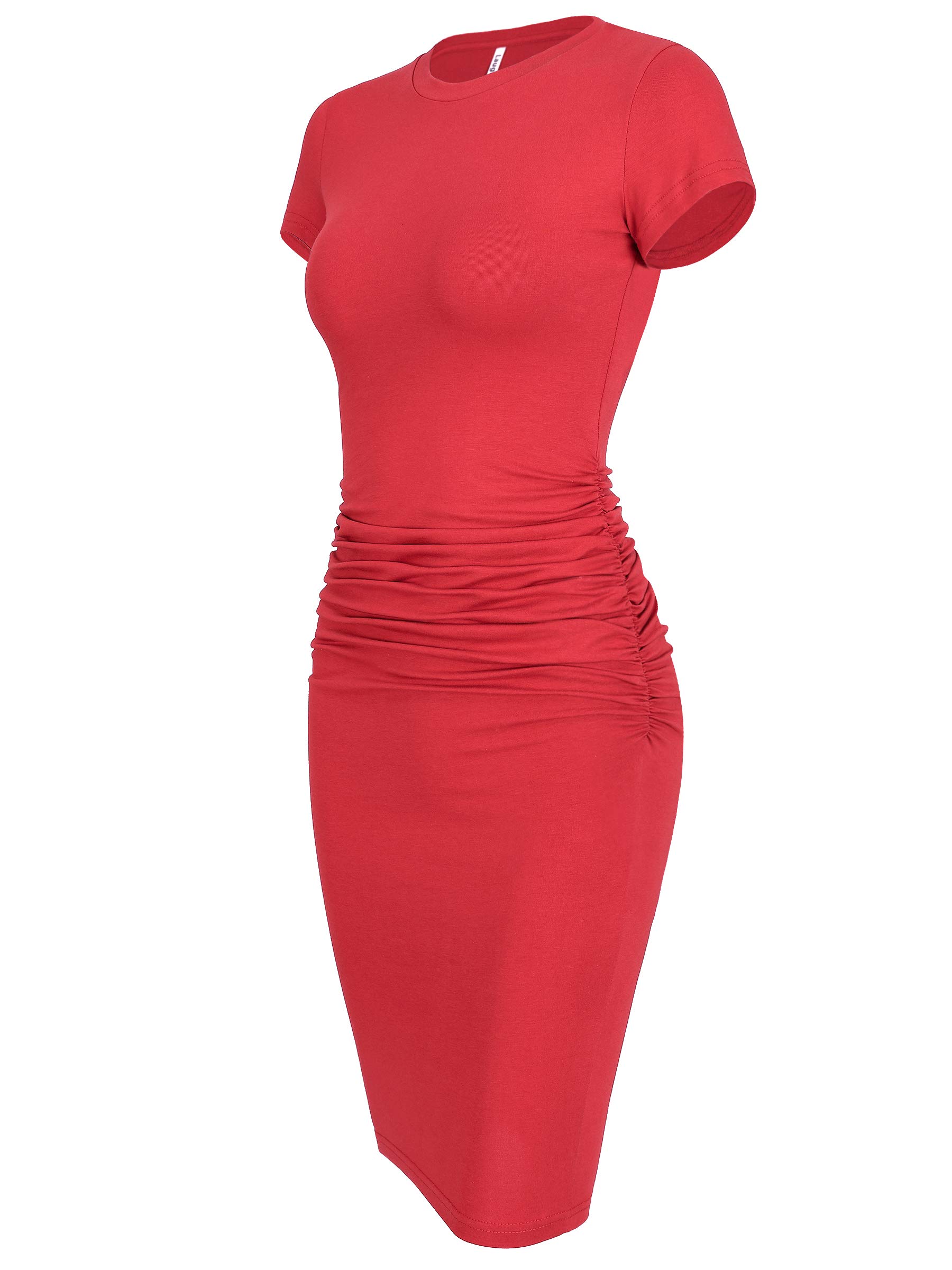 Laughido Women's Short Sleeve Ruched Bodycon Sundress - Knee Length T-Shirt Dress for Summer 2025 | Trendy Casual Outfit for Beach, Party & Daily Wear