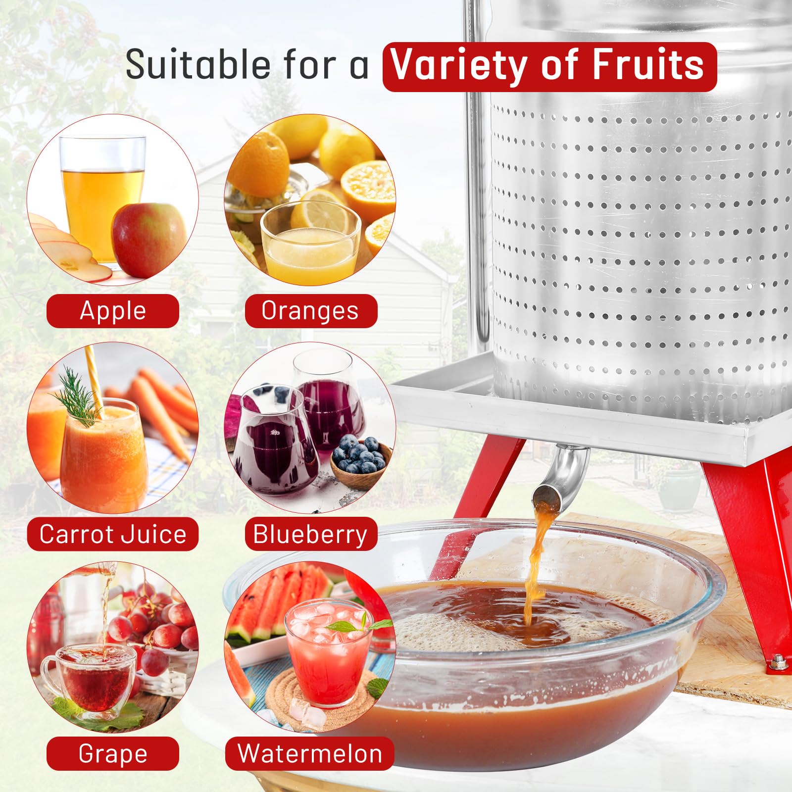 4 Gallon (15L) Mosakar Stainless Steel Fruit Press for Apples, Grapes & Berries - AISI 304 Food-Grade Juice Extractor - Perfect for Homemade Cider, Wine & Cheese Making - Ideal for Home Brewing & Farmhouse Use