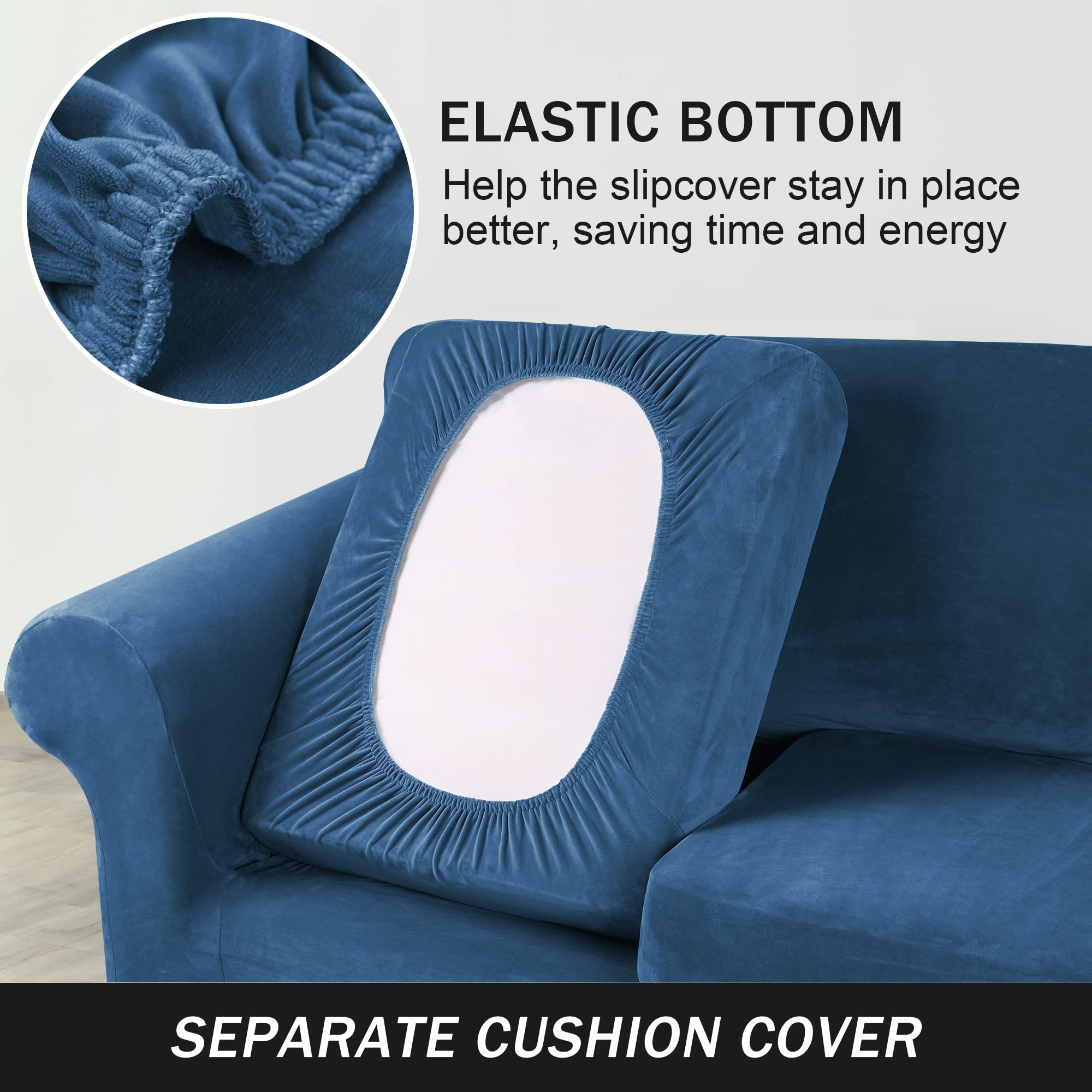 Stretch Velvet Sofa Slipcover - Ultra Soft Furniture Protector for Couch, Pets & Kids - Blue Small Size - Perfect for Living Room, Family Room & Home Decor