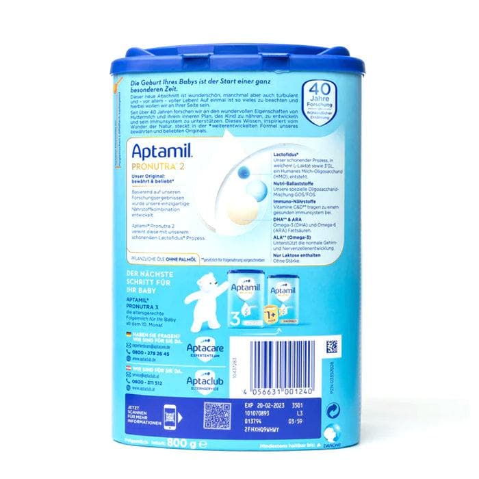 Aptamil Pronutra ADVANCE 2 European Baby Formula Powder - 800g (Exp 02/21/26) | Gentle Nutrition for Growing Infants 6-12 Months | Ideal for Daycare, Travel & Nighttime Feeding