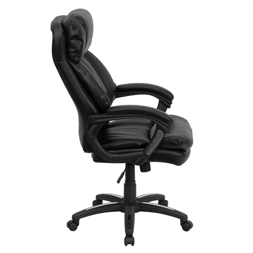 Premium FLASH Iris High Back Ergonomic Office Chair - Black LeatherSoft Executive Swivel Chair with Plush Headrest, Lumbar Support & Padded Arms | Ideal for Home Office, Gaming & Workspaces