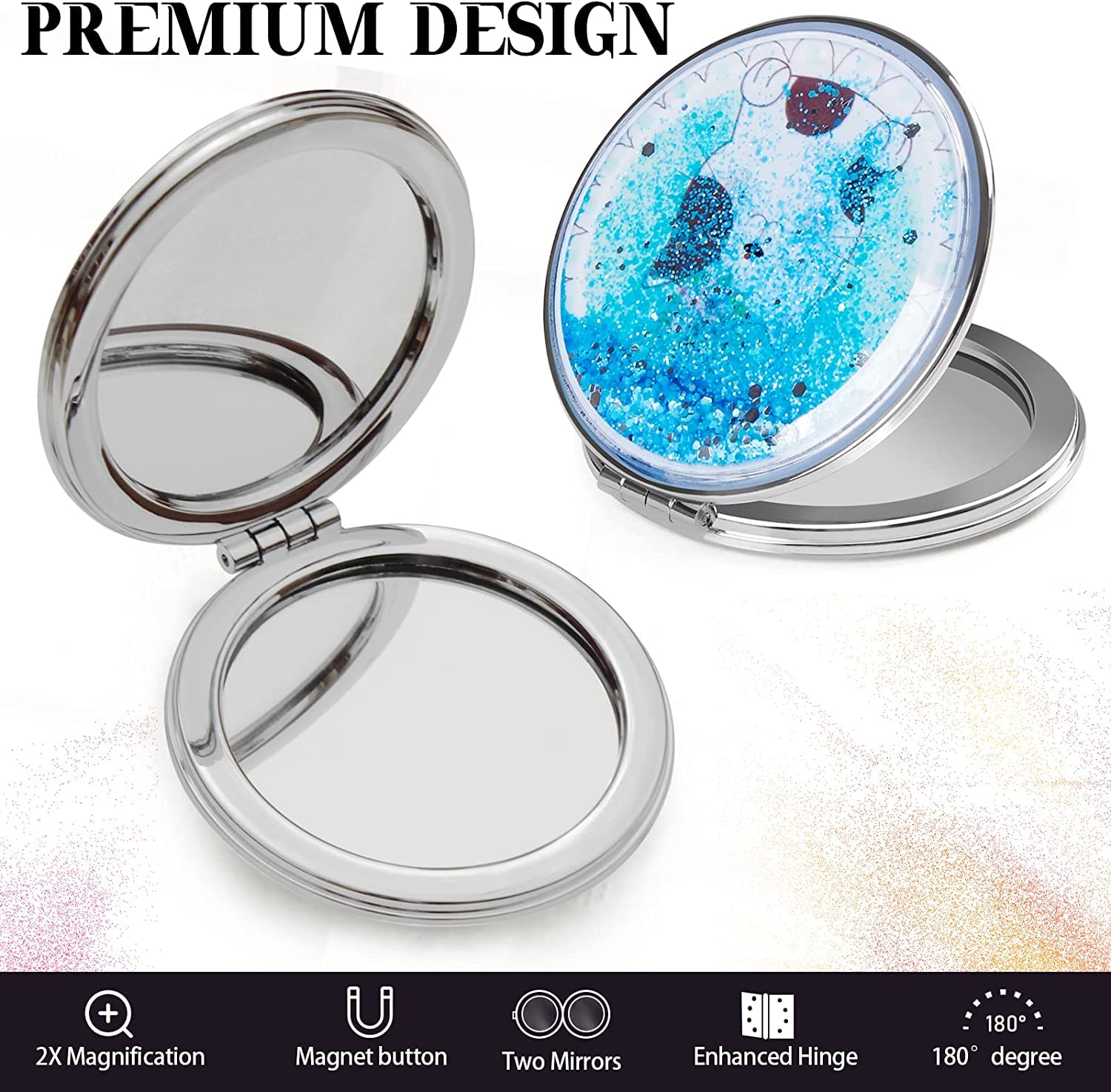 MEPOINT 2-Piece Compact Mirror Set - Round & Rectangle Folding Pocket Makeup Mirror with 1x/2x Magnification for Women | Perfect for Purse, Travel, and On-the-Go Touch Ups