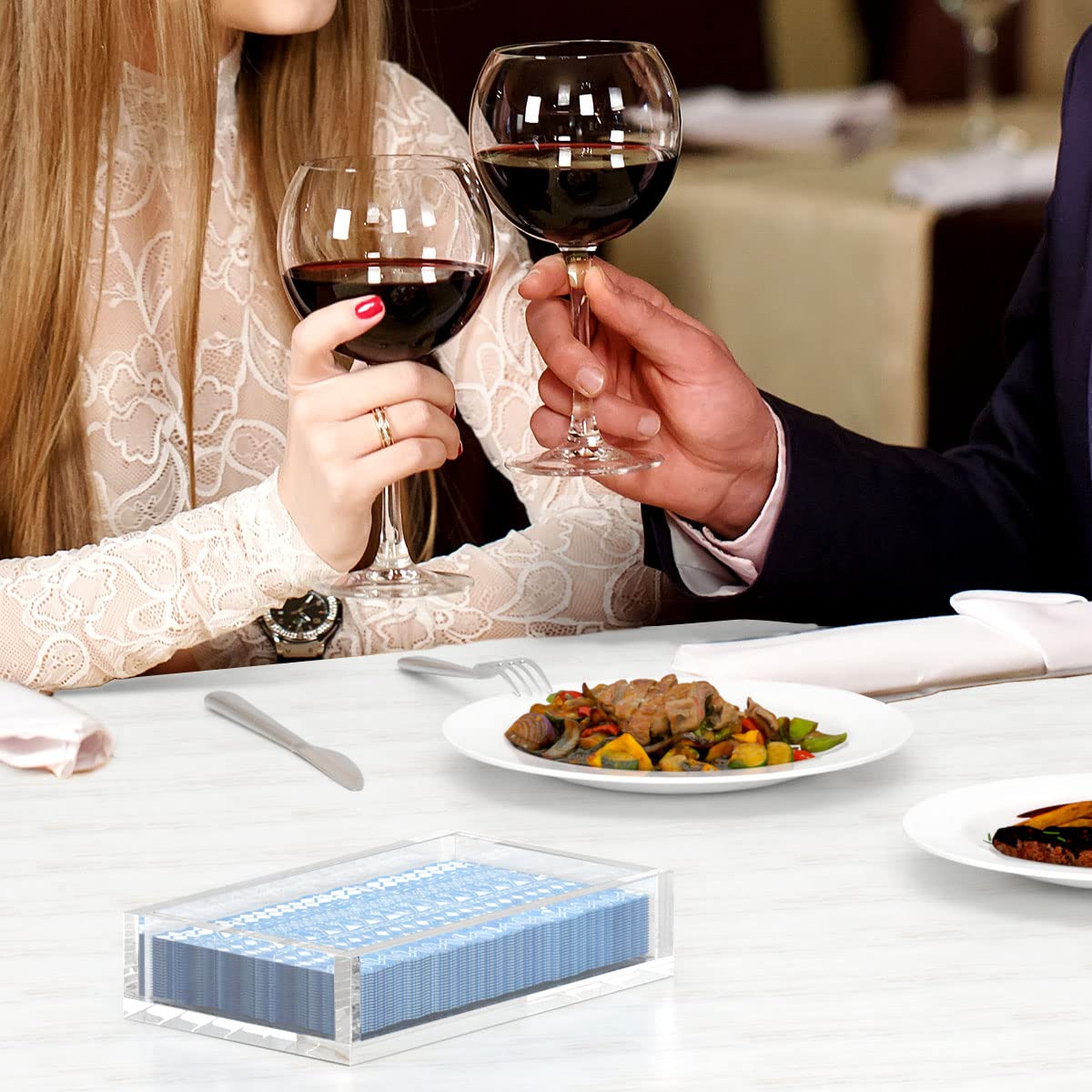 HIIMIEI 8mm Thick Clear Acrylic Napkin Holder Tray - 8.5x4 Inches Guest Towel Organizer for Kitchen, Restaurant, Office & Party - Premium Cocktail Napkin Dispenser for Bathroom, Commercial Use & Home Decor
