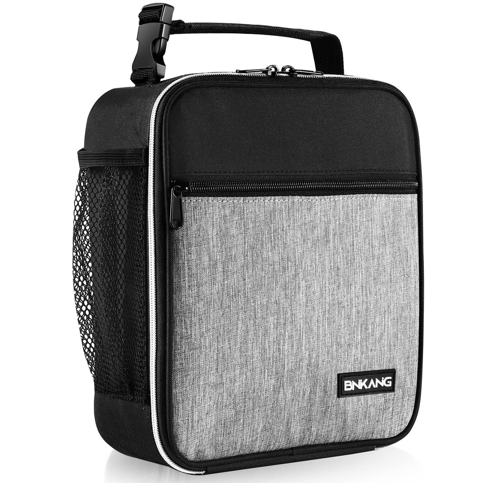 BNKANG Insulated Lunch Bag for Adults - Reusable & Durable Lunch Tote Box for Men & Women, Leakproof & Thermal Food Container for Work, Office, School, Picnic (Black with Gray)