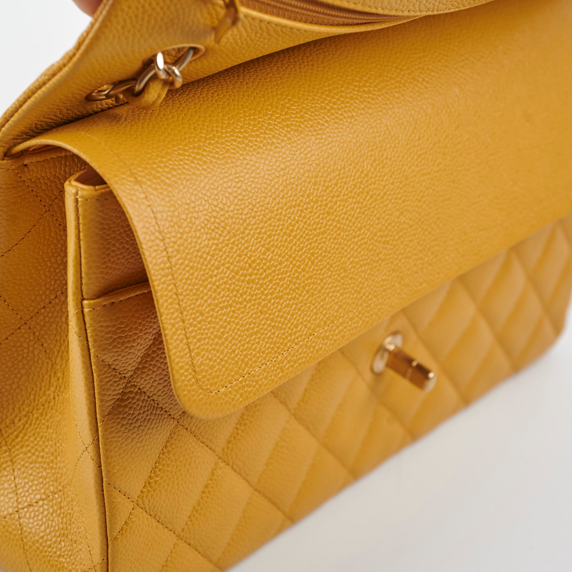 Chanel Classic Jumbo Flap Bag in Caviar Leather Yellow - 21 Series | Luxury Designer Handbag for Women, Perfect for Parties, Work & Everyday Use