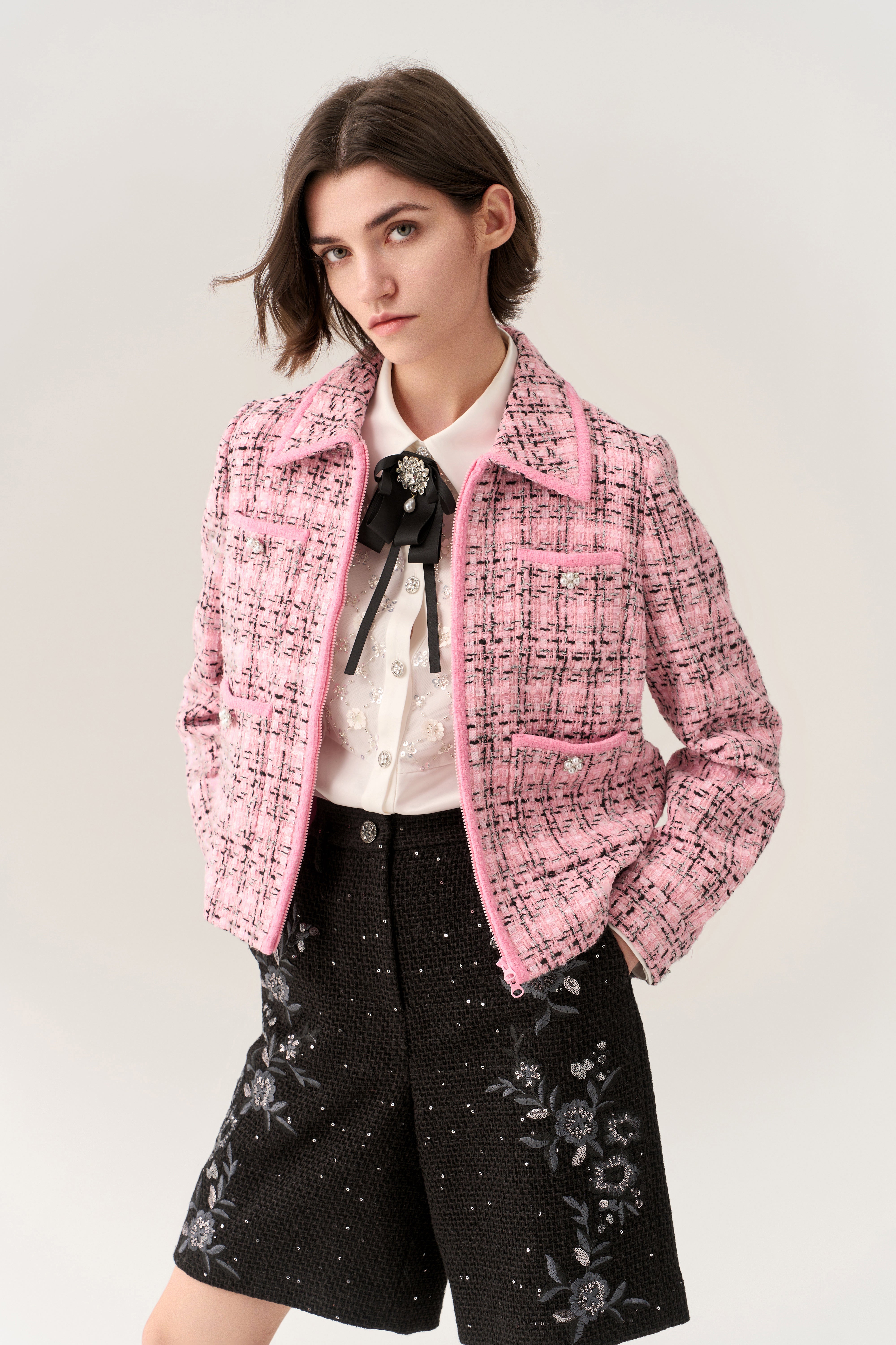 Stylish Two-Way Zipper Tweed Jacket for Women & Men - Fashionable Outerwear for Fall & Winter - Perfect for Office, Dating & Outdoor Activities