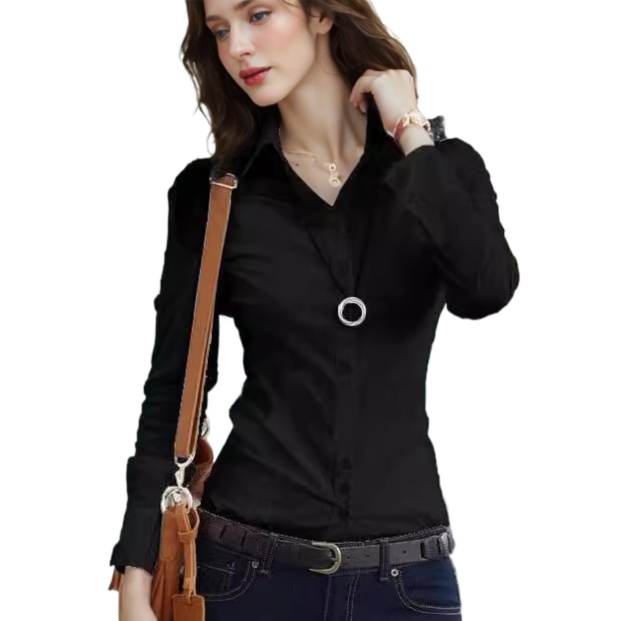 Elegant Women's Long Sleeve Blouse Button Down Shirt - Korean Fashion Business Casual Tops for Office Work, Dating & Special Occasions