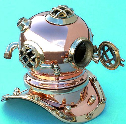 Vintage Brass & Copper US Navy Mark III Diving Helmet Replica - Heavy Duty Rustic Home Decor, Unique Gift for Divers & Nautical Enthusiasts - Perfect for Man Cave, Office Decor, or Maritime Themed Parties