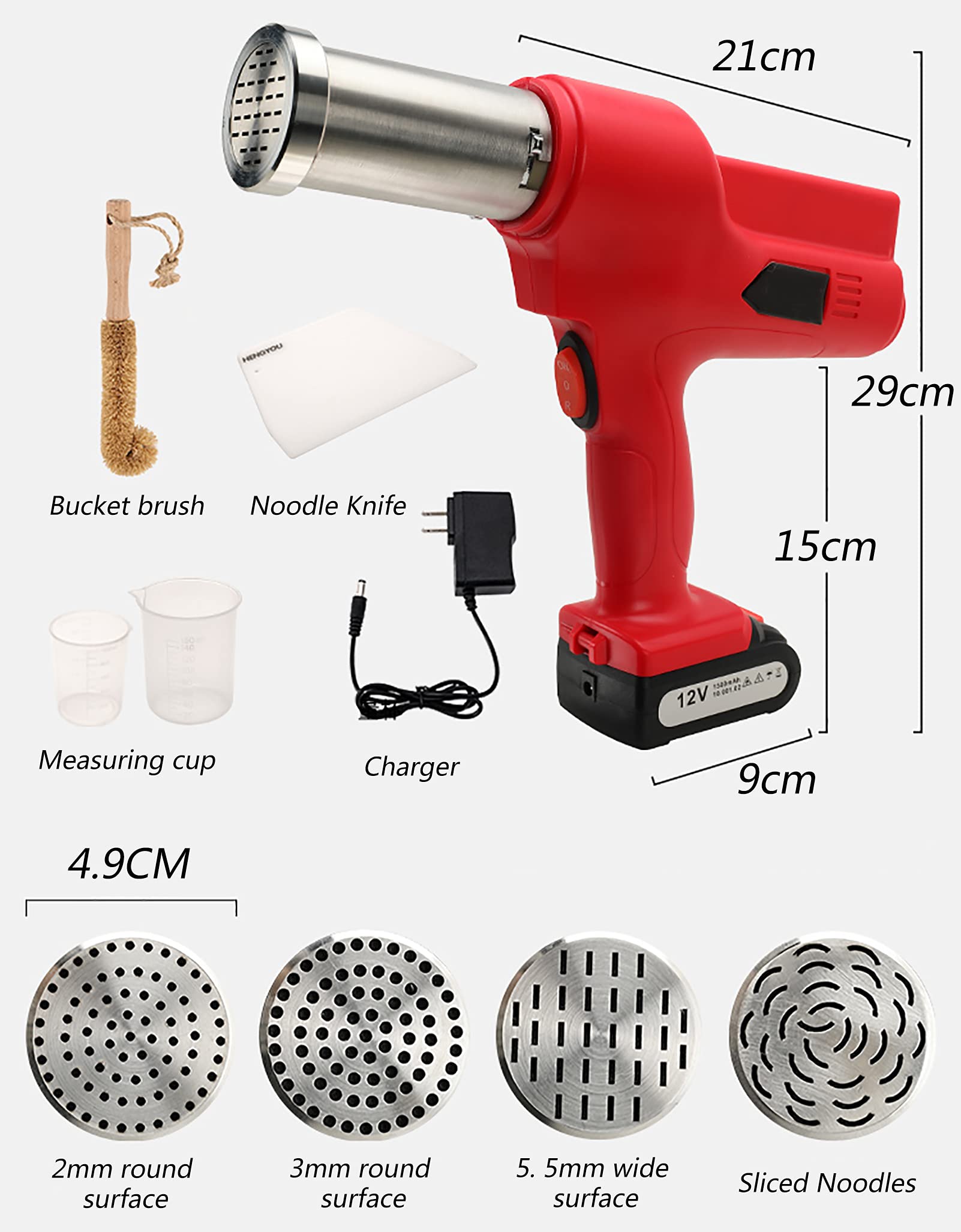 Electric Noodle Press Machine for Home Use - Handheld Pasta Maker with 4 Interchangeable Molds (Spaghetti, Fettuccine, Lasagna, Ravioli) - Perfect for Italian Cooking, Meal Prep & Homemade Pasta Lovers