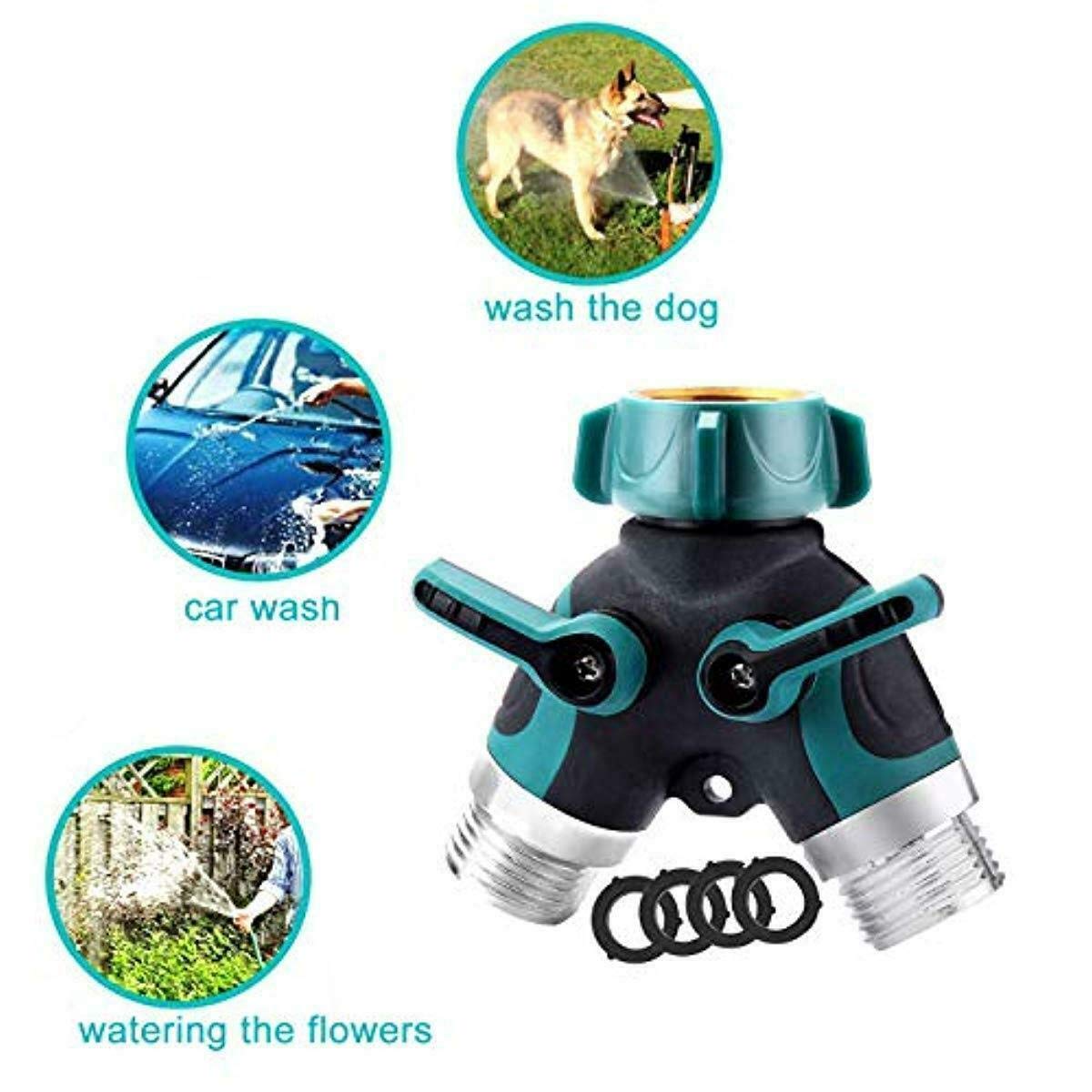 **Lxcom 2-Way Y Hose Connector - Garden Hose Splitter Adapter with Comfortable Rubber Grip & 4 Rubber Washers - Perfect for Lawn, Garden, and Outdoor Watering**