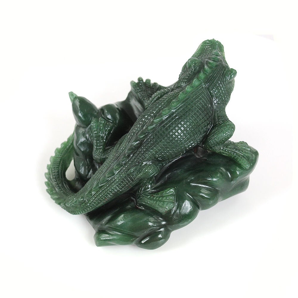 Hand Carved Green Aventurine Quartzite Chameleon Sculpture - Limited Edition Gemstone Art Figurine for Home Decor, Office Display & Spiritual Healing