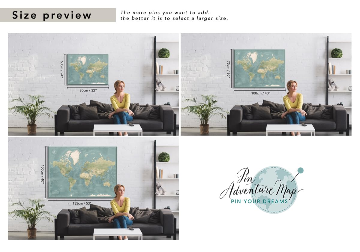 Premium Detailed World Map Pinboard on Canvas - Interactive Travel Map with Pins for Marking Adventures | 32x24 Inch Wall Decor for Home Office, Classroom & Travel Planning | Perfect Gift for Travel Lovers & Geography Enthusiasts