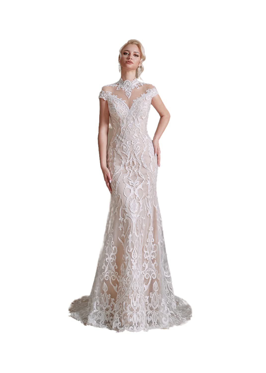 Elegant 2022 Lace Appliques Chiffon Wedding Dress for Bride - Long Sleeves Beach Gown for Women | Perfect for Beach Weddings, Outdoor Ceremonies & Romantic Photos