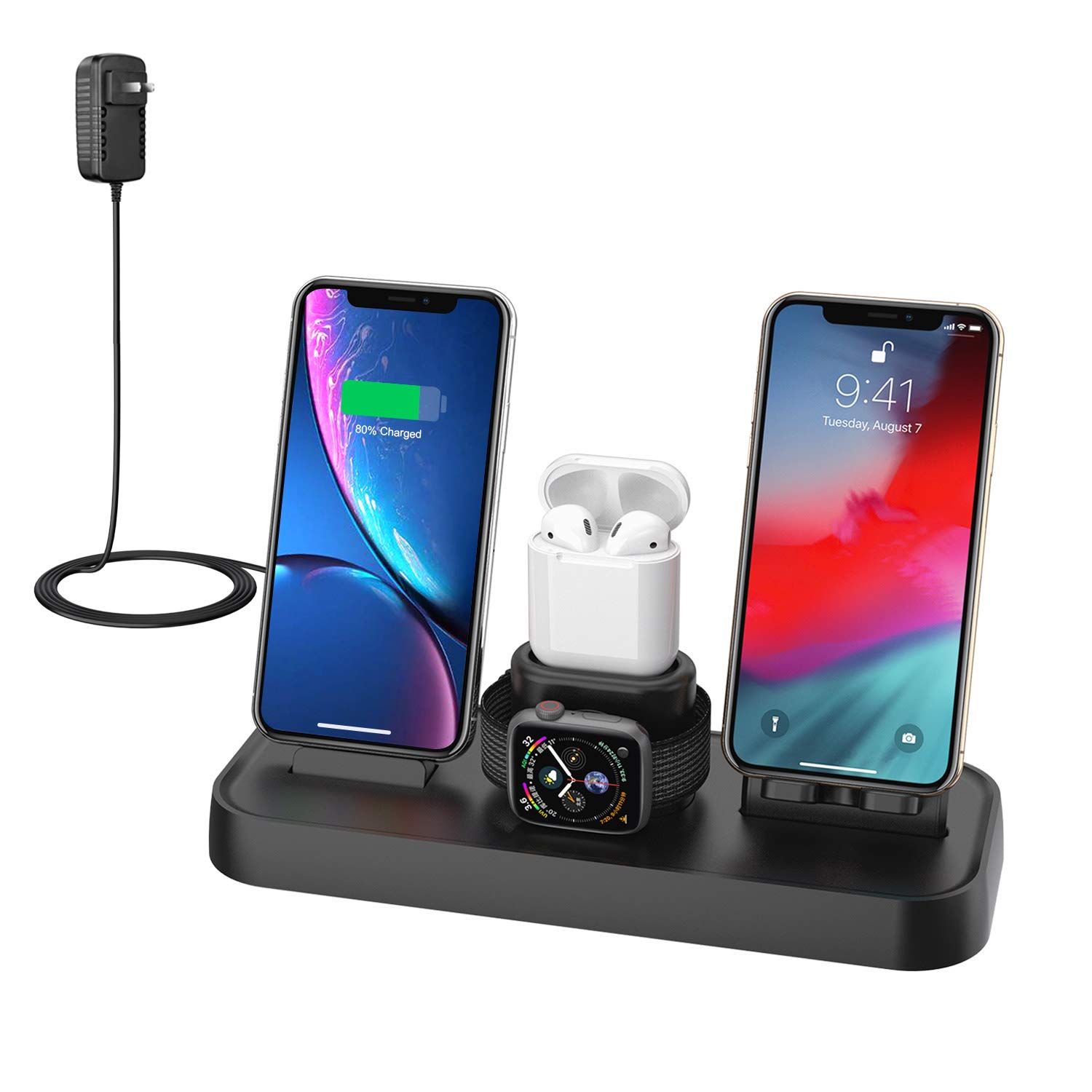 4-in-1 Wireless Charging Station for iPhone, Apple Watch & AirPods - Fast Qi-Certified Charger Stand with Nightstand Mode | Perfect for Bedside, Office Desk & Travel Accessories
