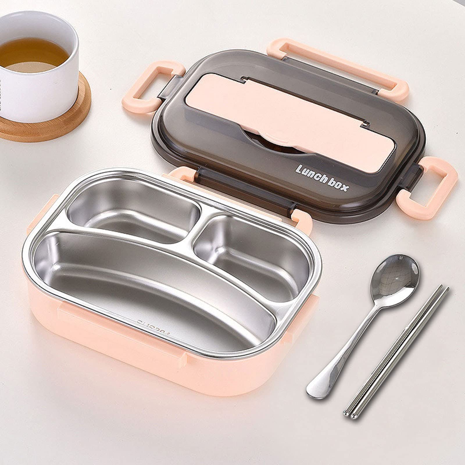 Insulated Bento Lunch Box for Kids & Students - 3 Compartment Stainless Steel Thermal Lunch Container, Leak-Proof & Eco-Friendly (Pink) - Perfect for School, Work, Picnics & Outdoor Activities