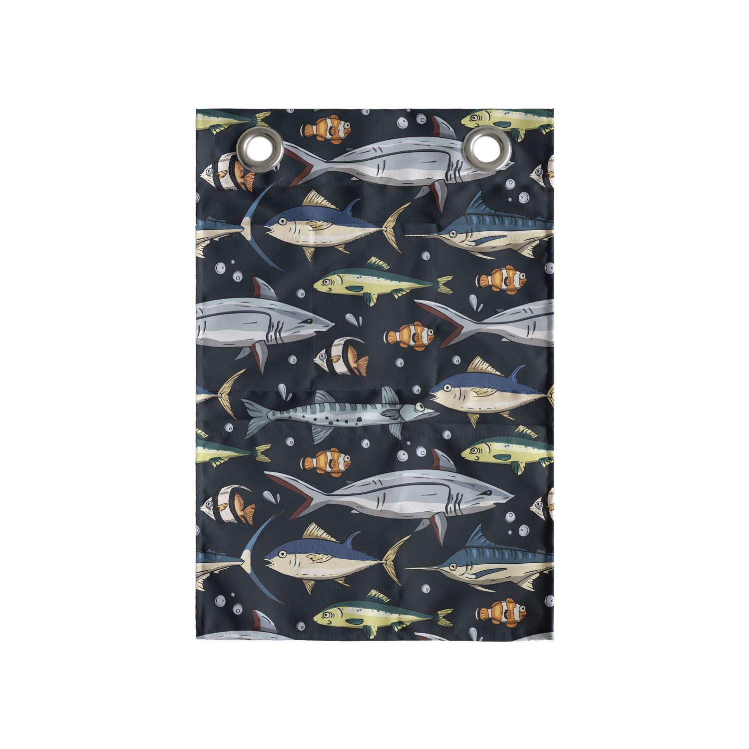 Ambesonne Nautical Hanging Pocket Organizer - Ocean Fish & Bubbles Pattern, 14