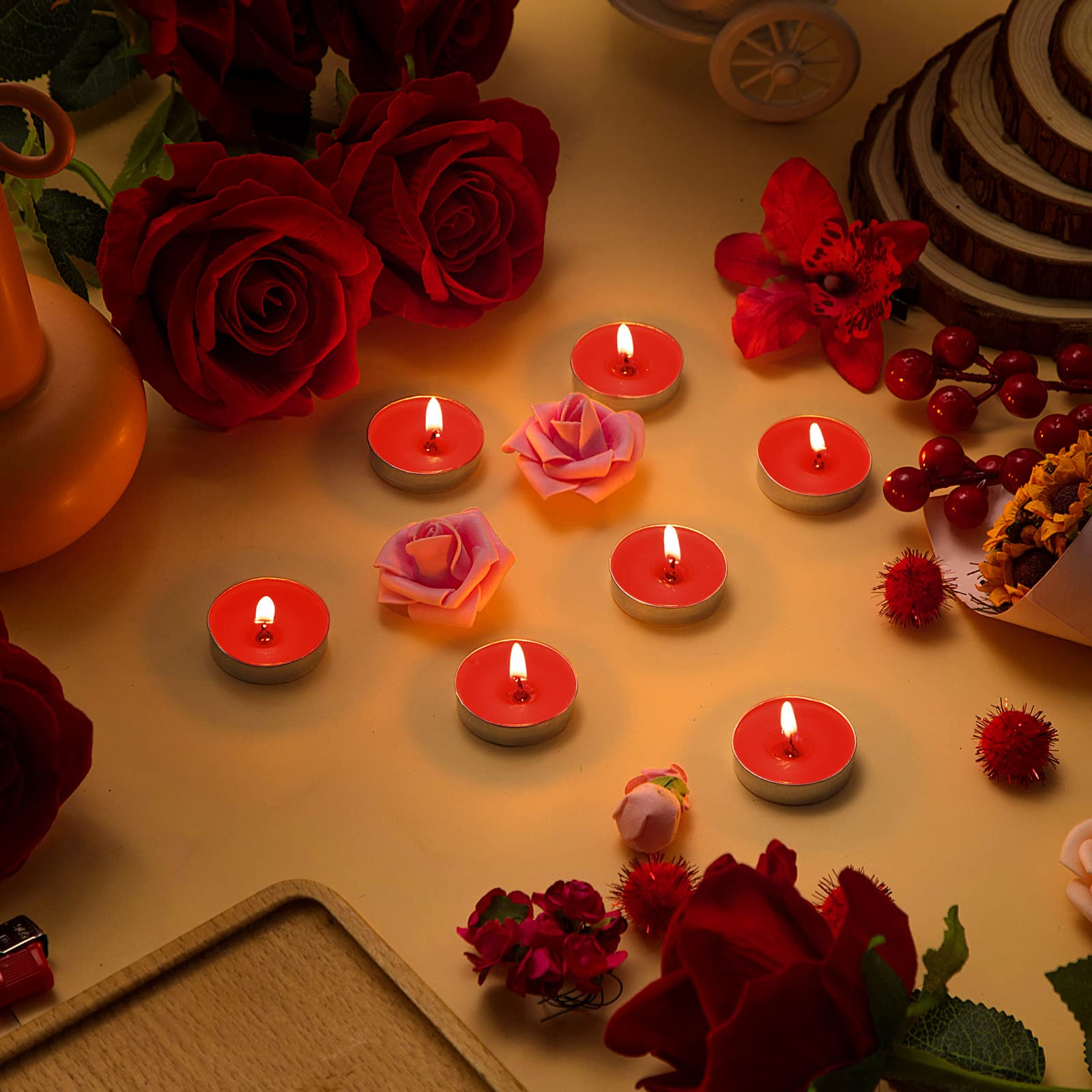 200 Pcs Smokeless Tealight Candles for Wedding, Party & Home Decor - Red