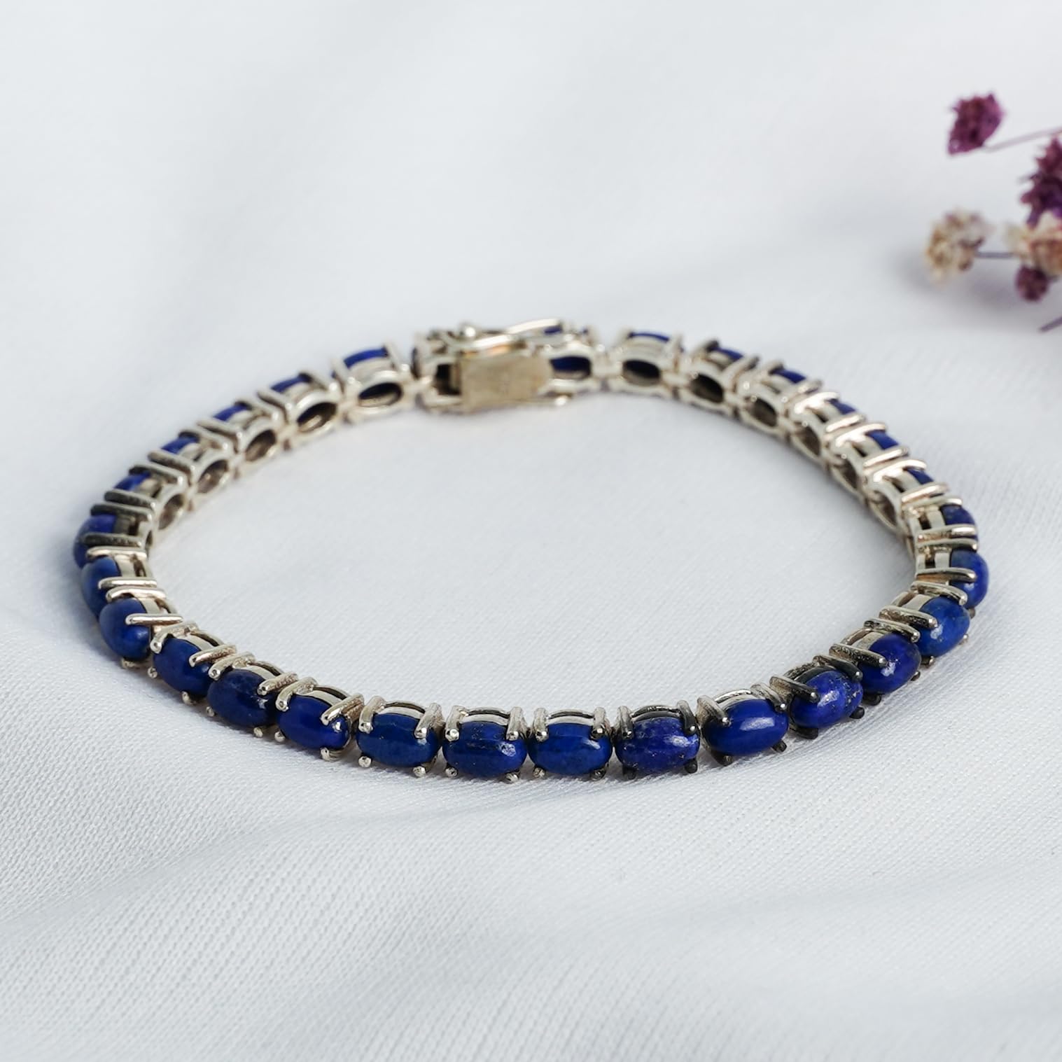 925 Sterling Silver Tennis Bracelet for Women - Lapis Lazuli Gemstone Designer Jewelry, 7.5