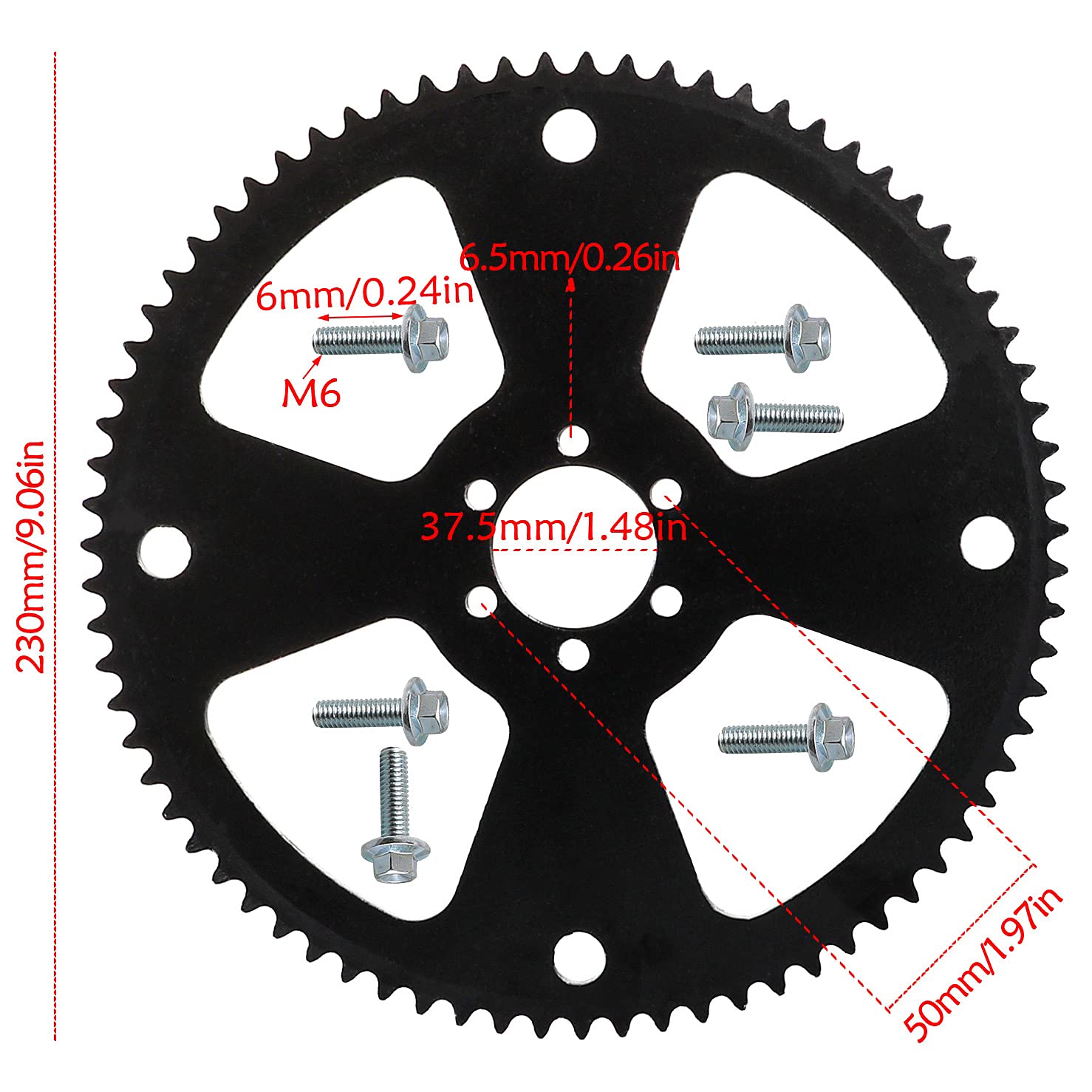 35T 75T Rear Sprocket for Mini Bike, Go Kart & Drift Trike - 6 Hole Bolt Pattern - Durable Replacement Sprocket for Off-Road Racing & DIY Projects