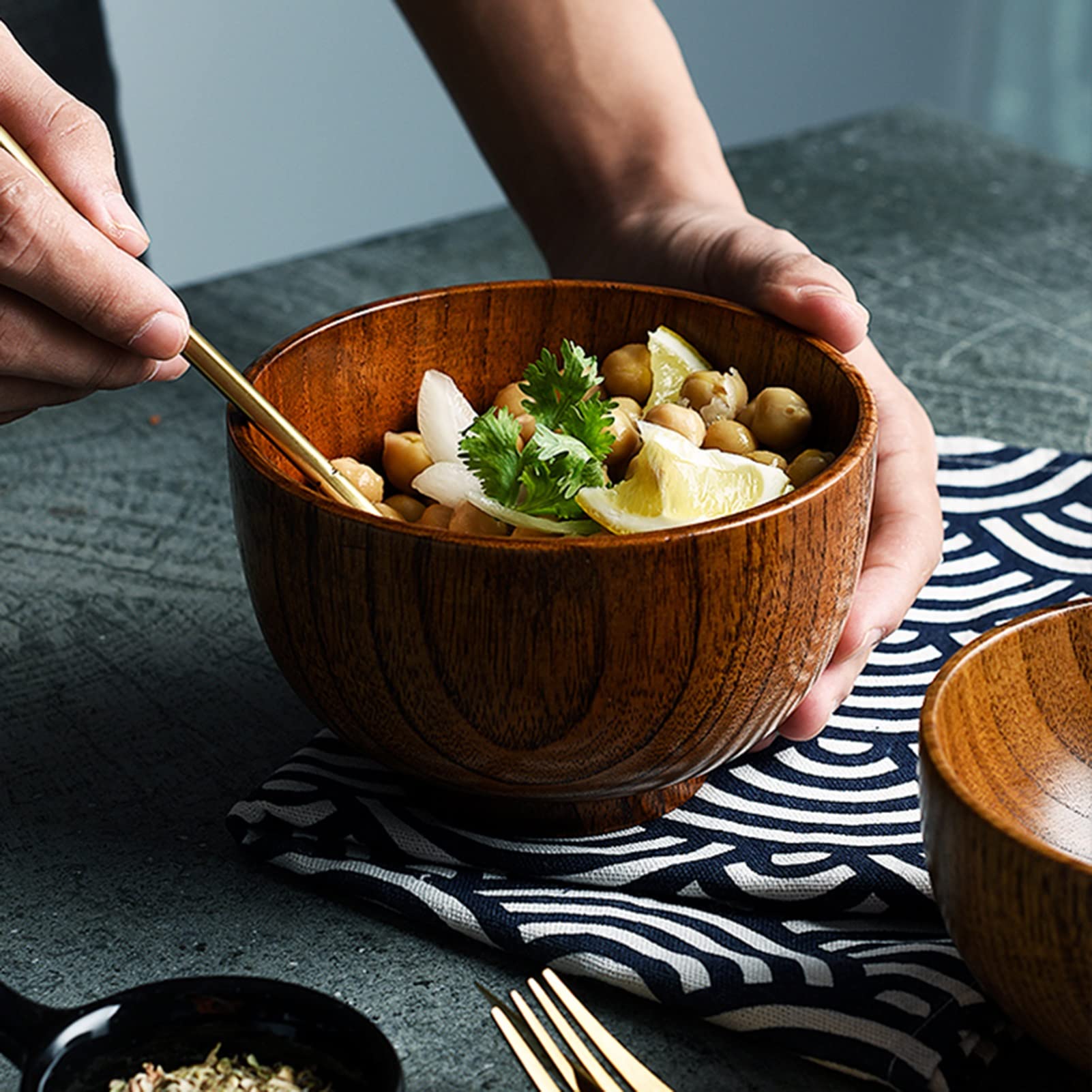 Handmade Japanese Style Wooden Ramen Bowl Set - 6pcs Wood Soup, Salad, Rice & Noodle Bowls for Adults & Kids - Eco-Friendly Tableware for Home, Restaurant & Gift Giving