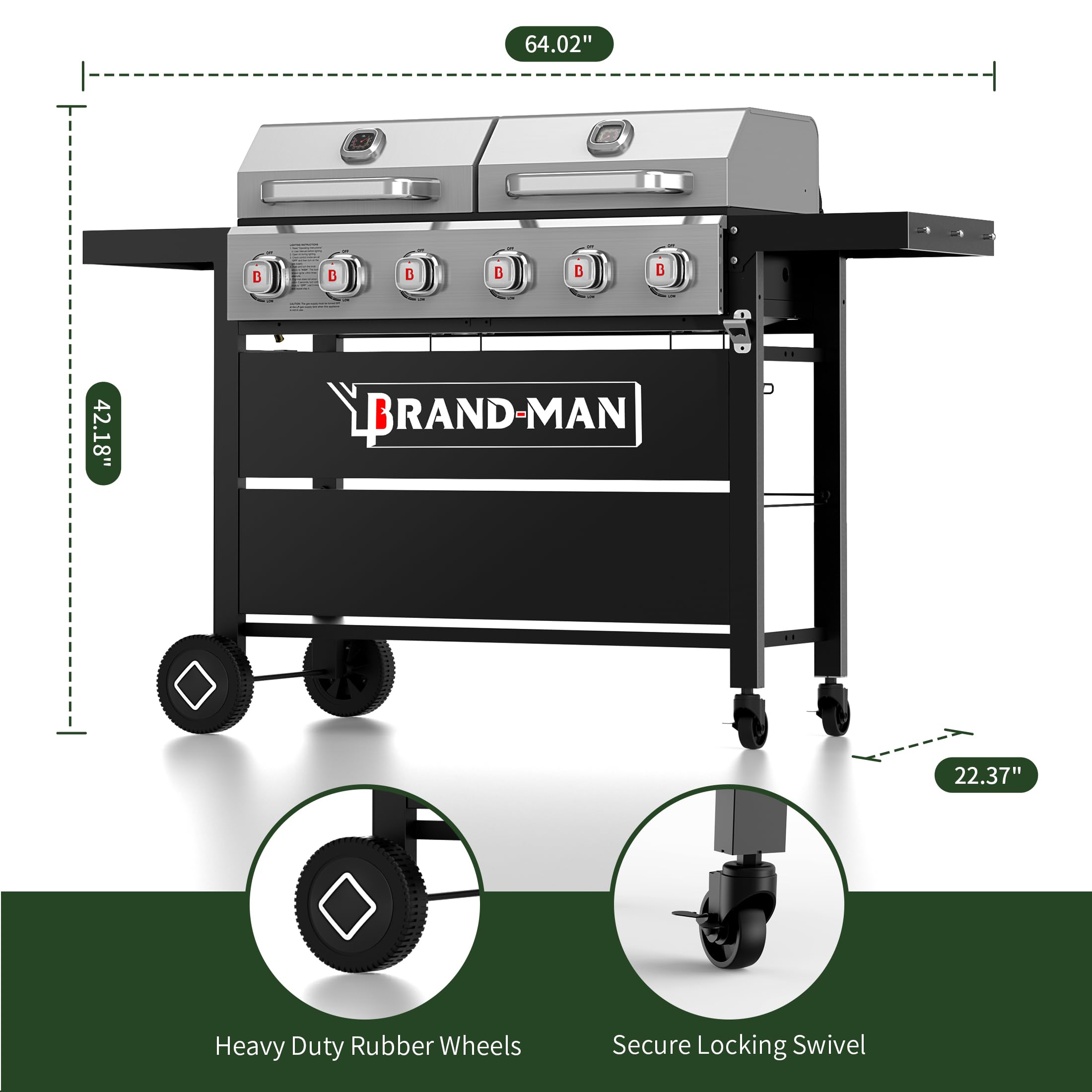 6-Burner Propane Gas Grill & Griddle Combo - 2-in-1 Outdoor BBQ Grill with Double Lids for Backyard, Patio, Camping & Tailgating - Perfect for Family Gatherings, Picnics & Outdoor Cooking