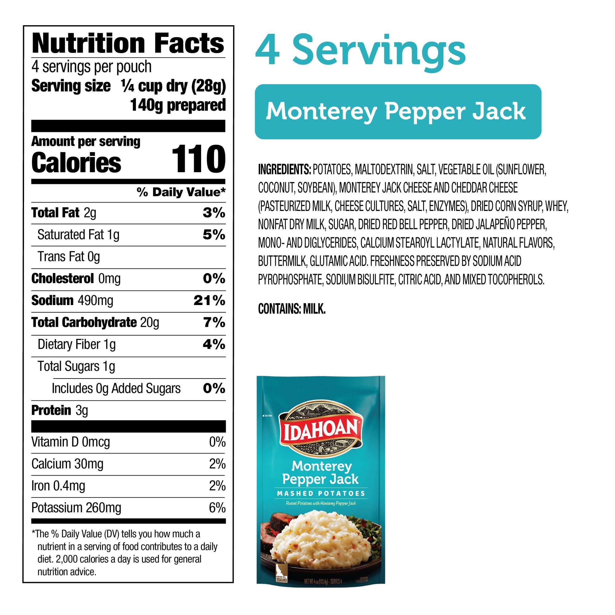 Idahoan Monterey Pepper Jack Mashed Potatoes - 12 Pack (4 Servings Each) | Instant Mashed Potato Mix | Quick & Easy Side Dish for Dinner, Parties & Camping