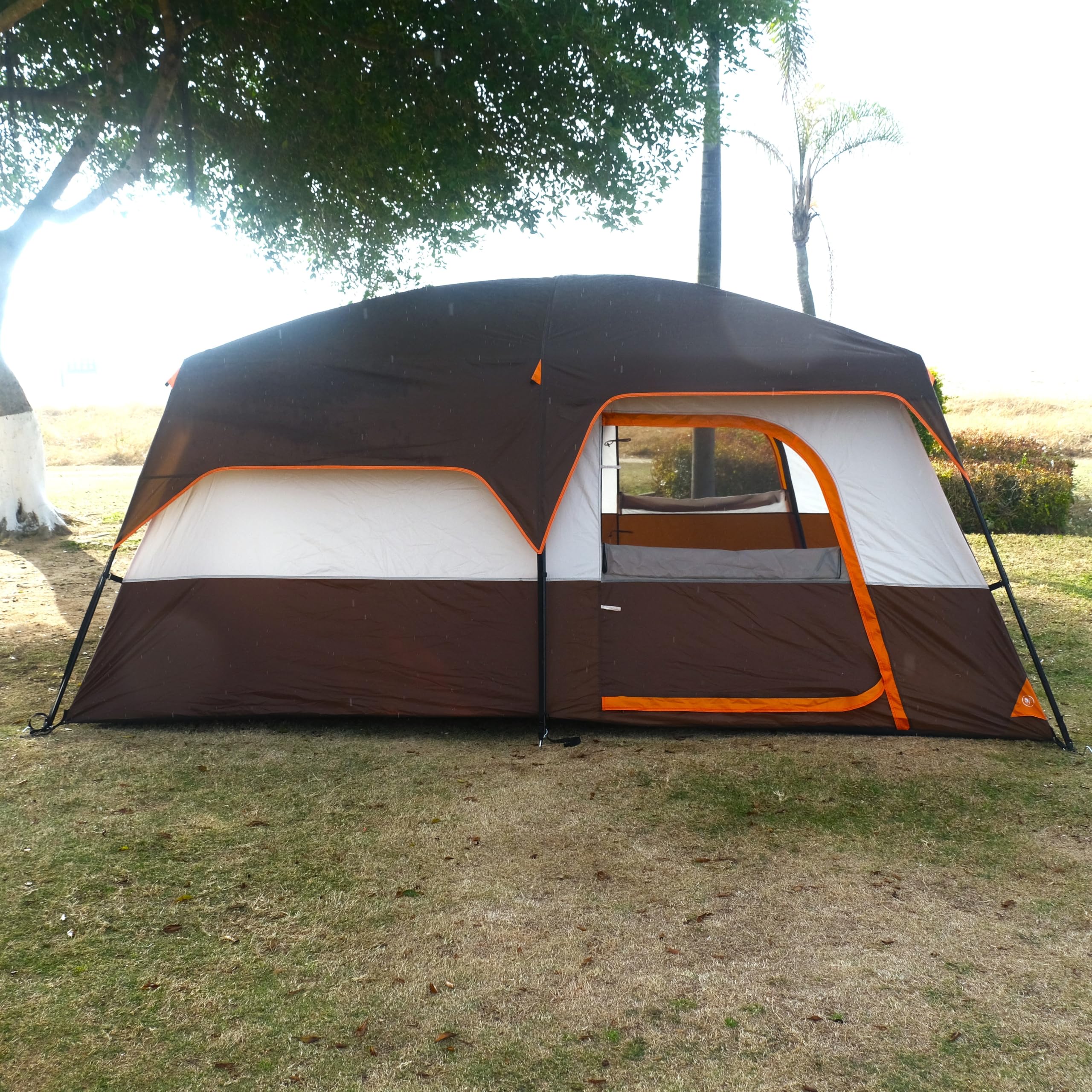 KTT Extra Large Family Cabin Tent for 10-12-14 People - 2 Rooms, 3 Doors & 3 Windows with Mesh, Straight Wall Design, Waterproof Double Layer - Perfect for Camping, Picnics, Outdoor Adventures & Family Gatherings