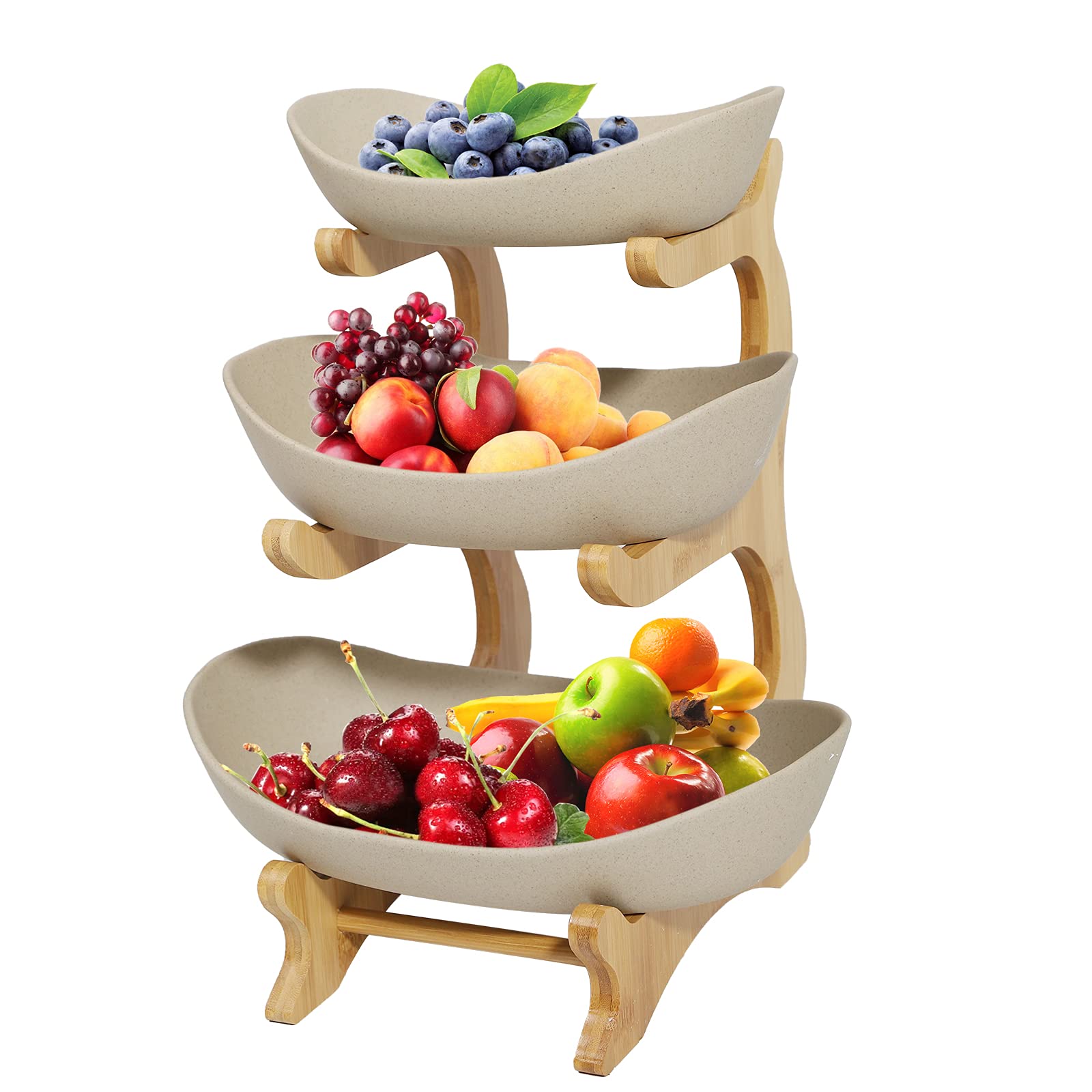 3 Layer Ceramic Fruit Plate - Kitchen Organizer for Fruits, Candy & Vegetables | Durable Earth Color Storage Bowl Basket | Perfect for Dining Table, Party Serving & Home Decor