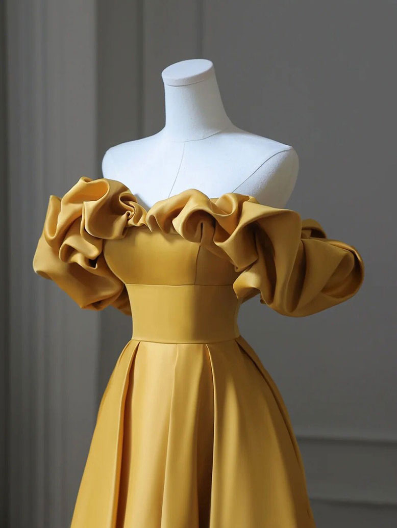 Elegant Satin Yellow Long Prom Dress - A-Line Formal Graduation Party Gown for Women | Perfect for Prom Night, Homecoming, and Special Occasions