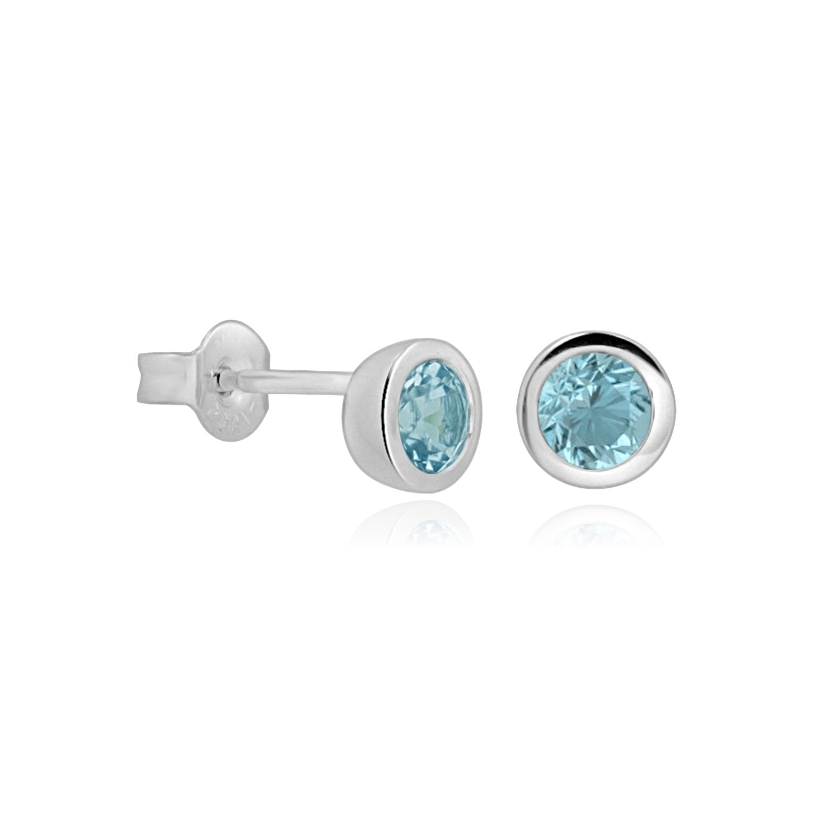 14K White Gold Round Blue Topaz Stud Earrings - Bezel Set Gemstone Jewelry for Women - Perfect for Weddings, Parties & Everyday Wear