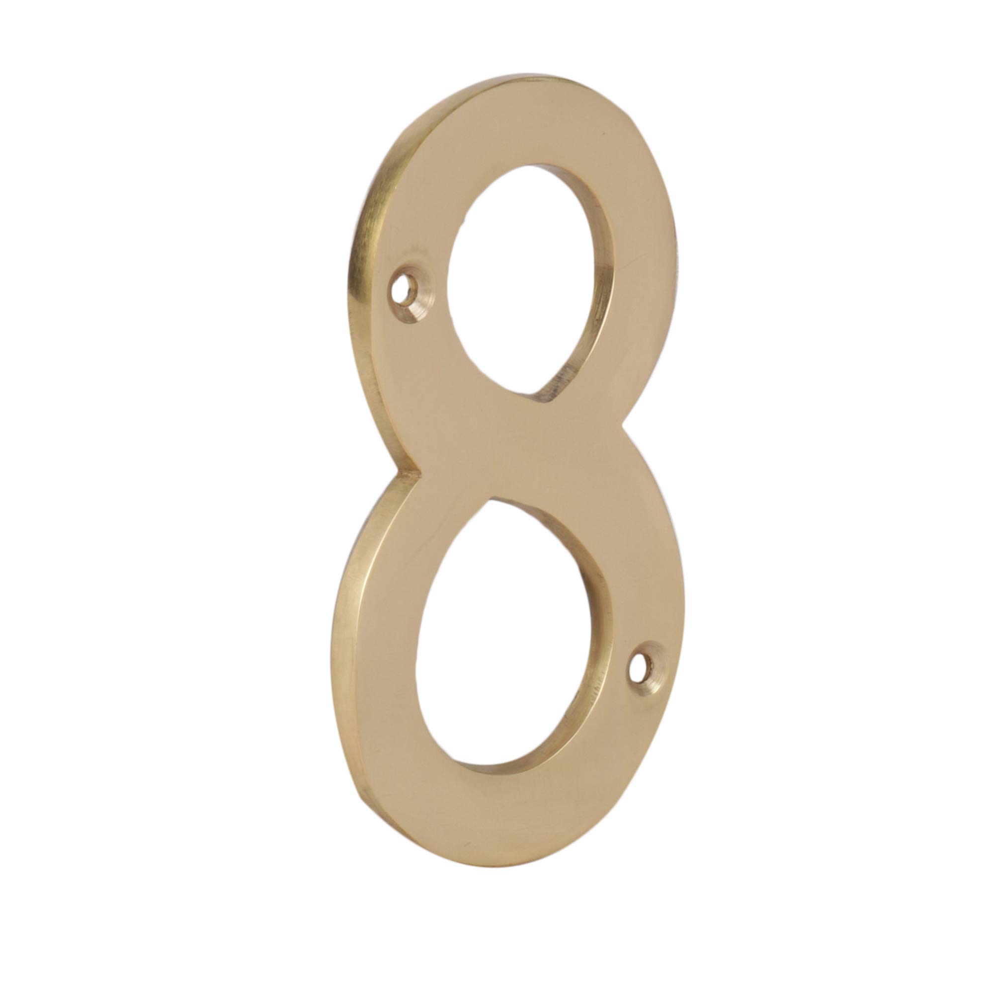 Skandh 4 Inch Solid Brass House Numbers - Polished Brass Lacquered (Set of 8) - Durable Outdoor Address Plaque for Mailbox, Front Door & Garden Decor
