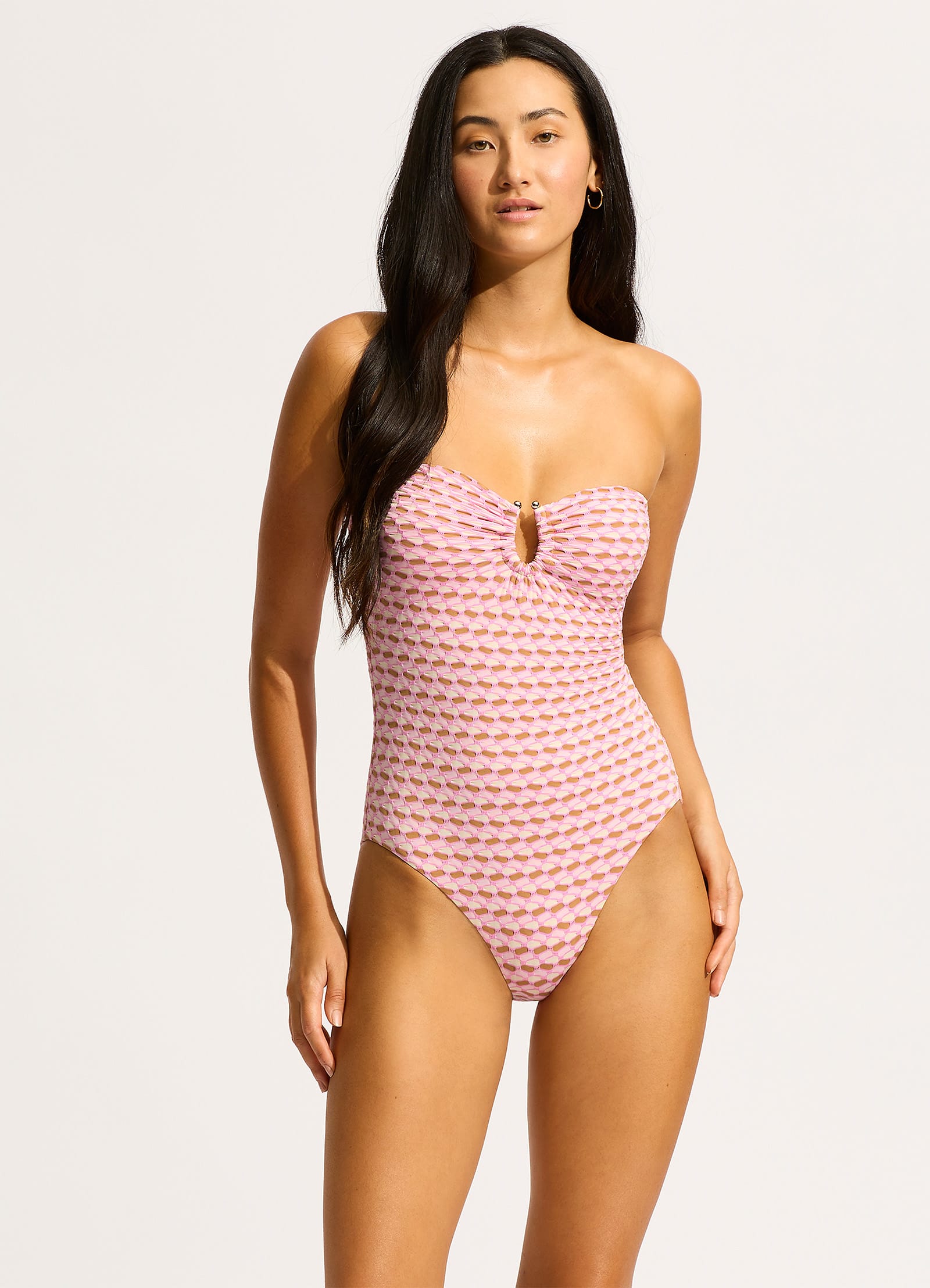 Mala Ring Front Bandeau One Piece Swimsuit - Floral Print Monokini for Women | Beach Vacation, Pool Party, Summer Getaway