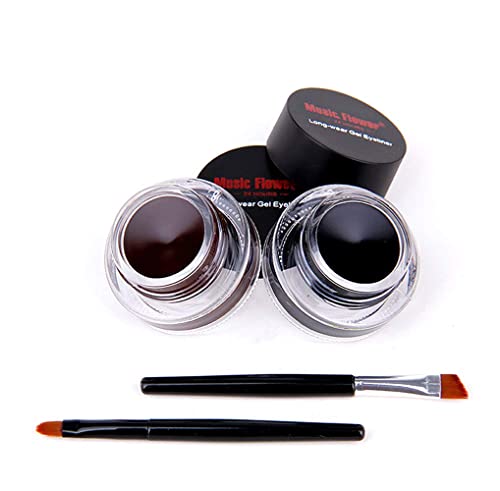 2 in 1 Gel Eyeliner & Kajal - Music Flower Long Lasting Waterproof Eyeliner (Black & Brown) - 24HR Smudge Proof Makeup for Day & Night Wear - Perfect for Parties, Weddings & Everyday Use