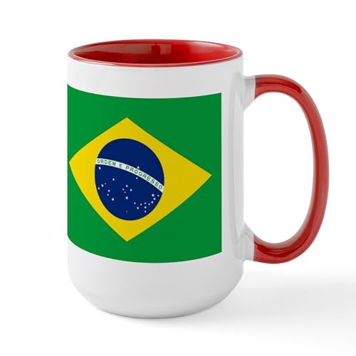 White/Red Inside - Flag Of Brazil Large Mug