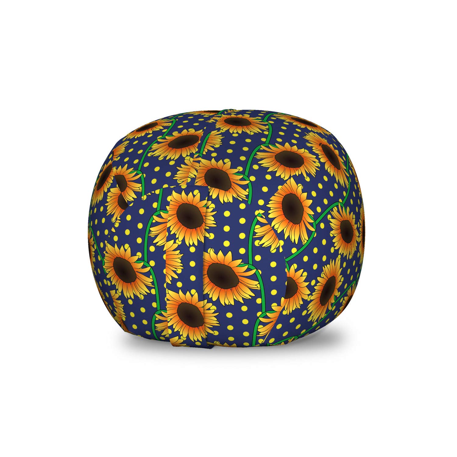 Ambesonne Orange and Blue Toy Storage Bag Chair - Cartoon Floral Pattern with Sunflowers & Polka Dots - Washable Stuffed Animal Organizer - Small Size Multicolor - Perfect for Kids' Room, Playroom, and Nursery Organization