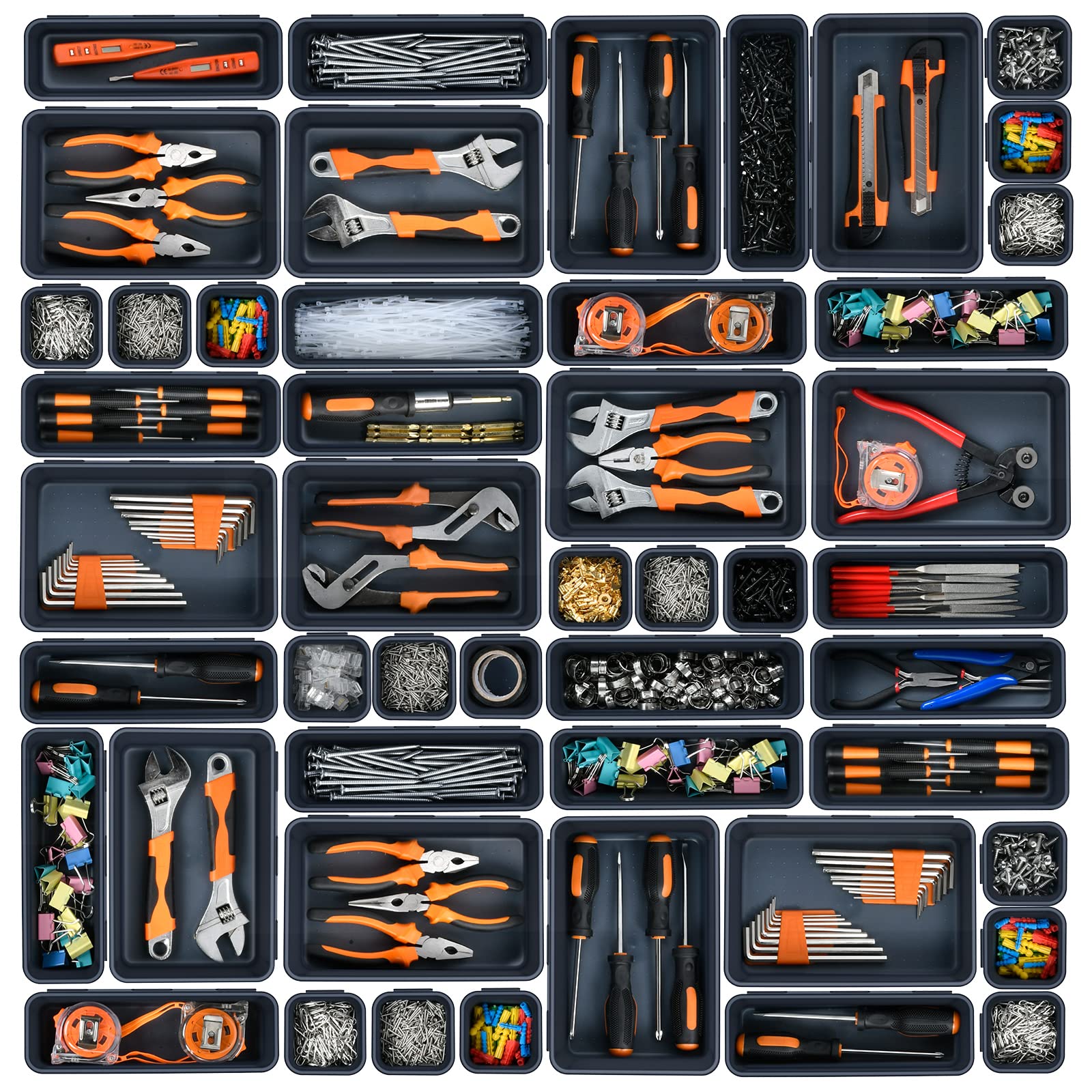 A-LUGEI 12-Piece Tool Box Organizer Set with Adjustable Dividers - Heavy Duty Drawer Tray for Garage, Workshop & Rolling Tool Chest - Perfect for Organizing Small Parts, Hardware & DIY Tools (Ideal for Mechanics, Carpenters & Home Improvement Projects)