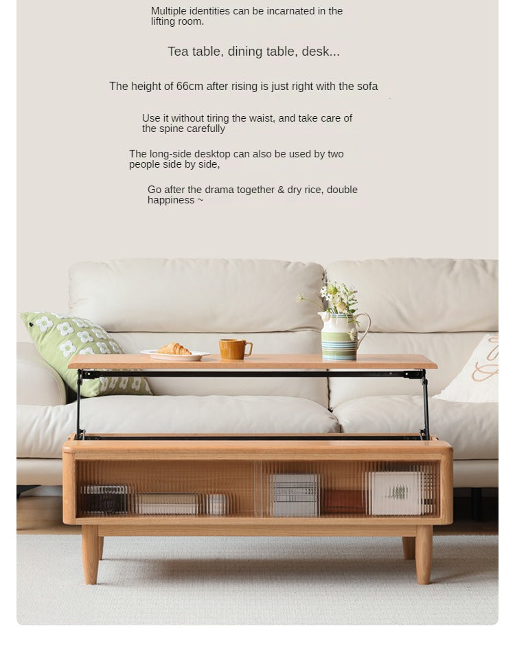 Solid Oak Wood Modern Lift-Top Coffee Table with Slate Finish - Perfect for Living Room, Home Office, and Small Spaces