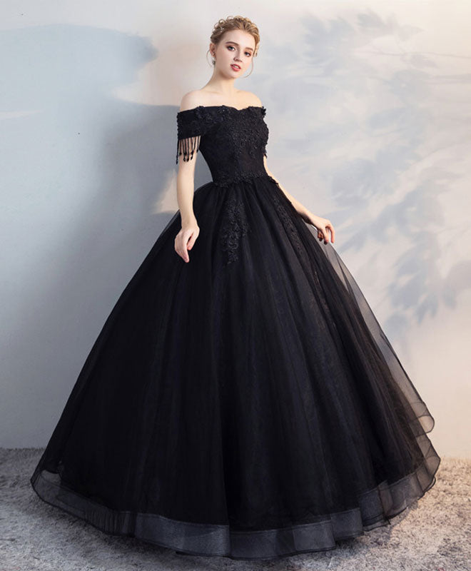 Elegant Black Off Shoulder Lace Tulle Long Prom Dress - Formal Evening Gown for Homecoming, Wedding, and Special Occasions