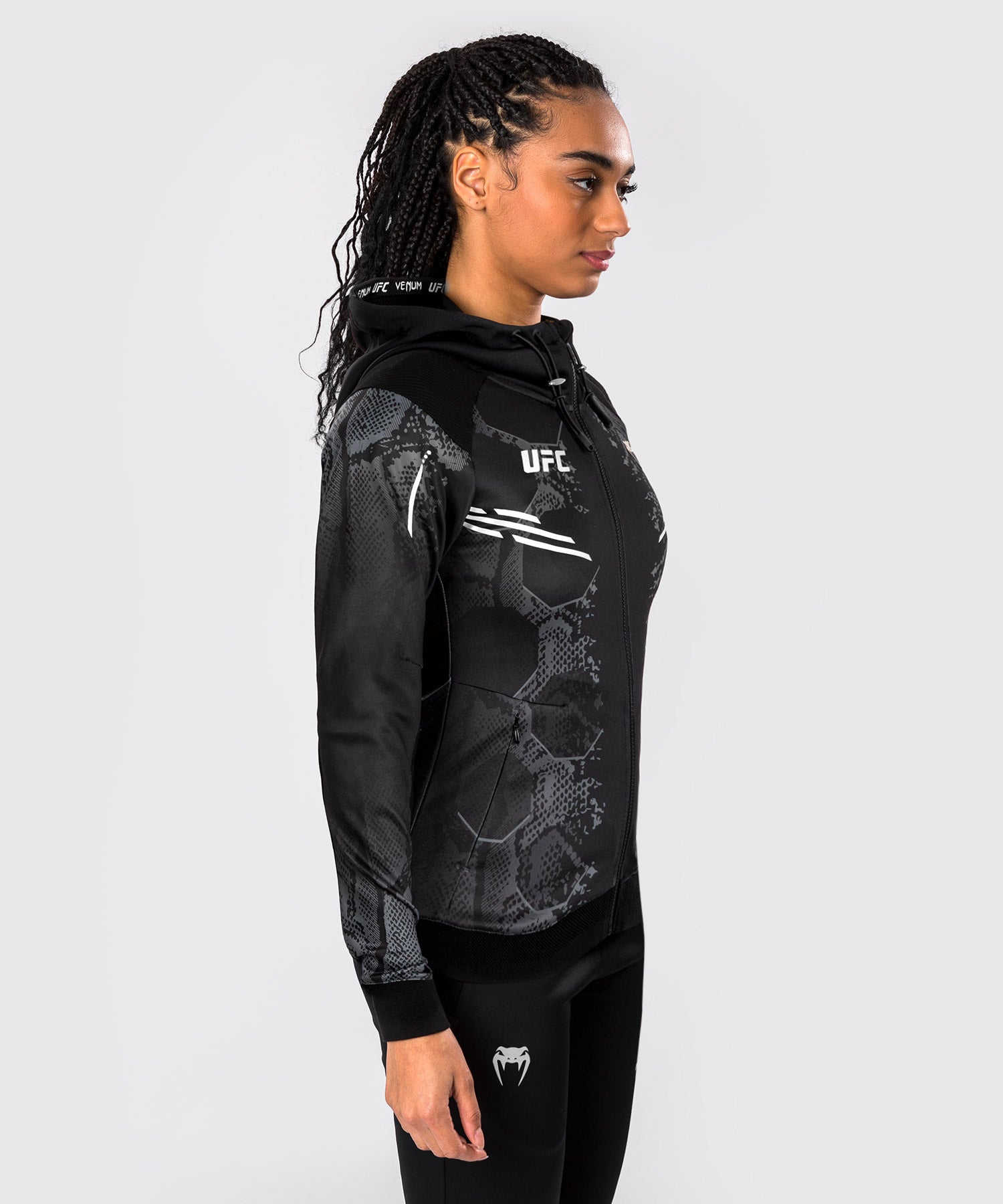 Venum UFC Adrenaline Authentic Fight Night Women's Walkout Hoodie - Black | MMA Training & Gym Wear for Female Fighters