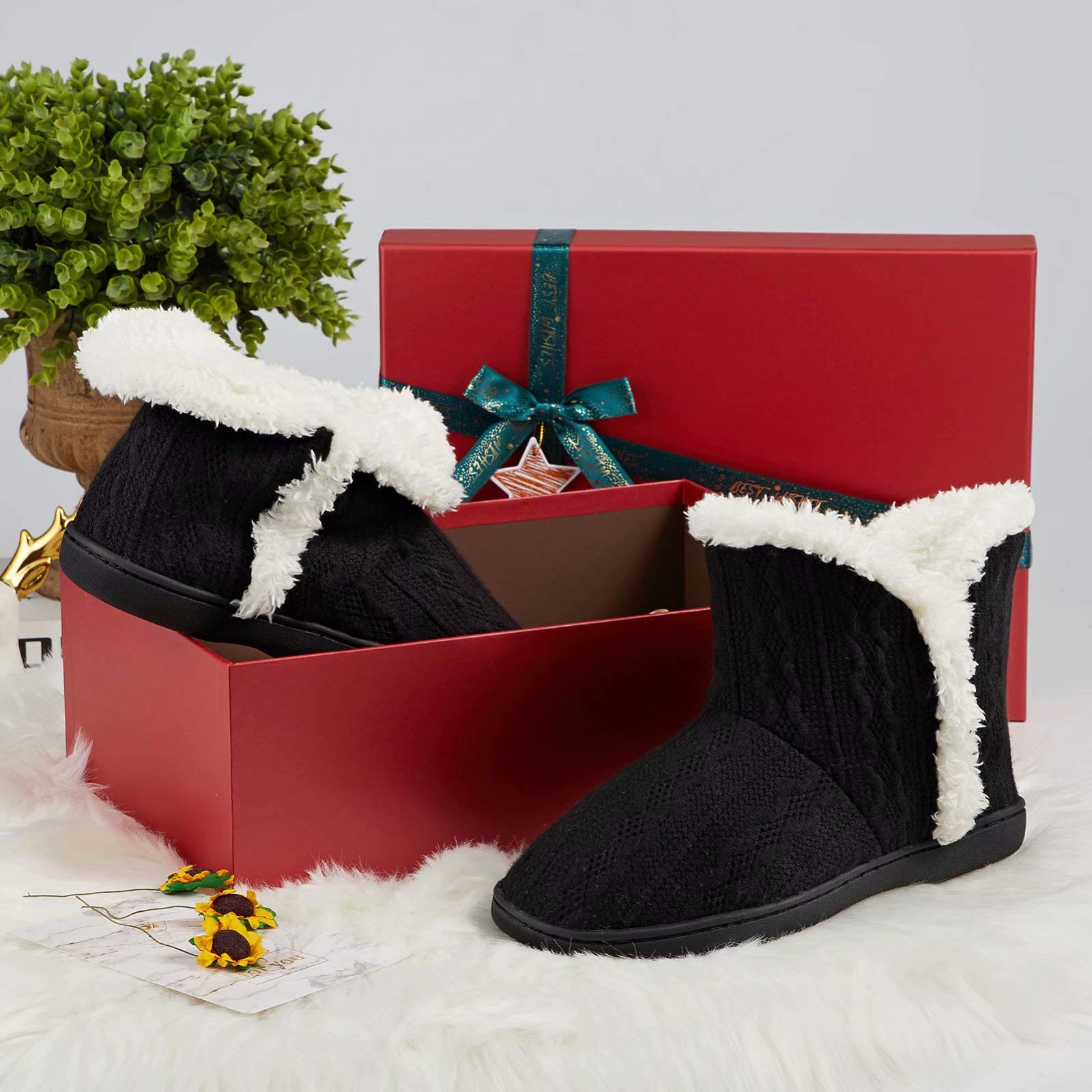 TUOBUQU Women's Cozy Fluffy Plush Bootie Slippers - Indoor/Outdoor Winter House Shoes for Warmth & Comfort - Perfect for Home, Office, and Cold Weather Wear