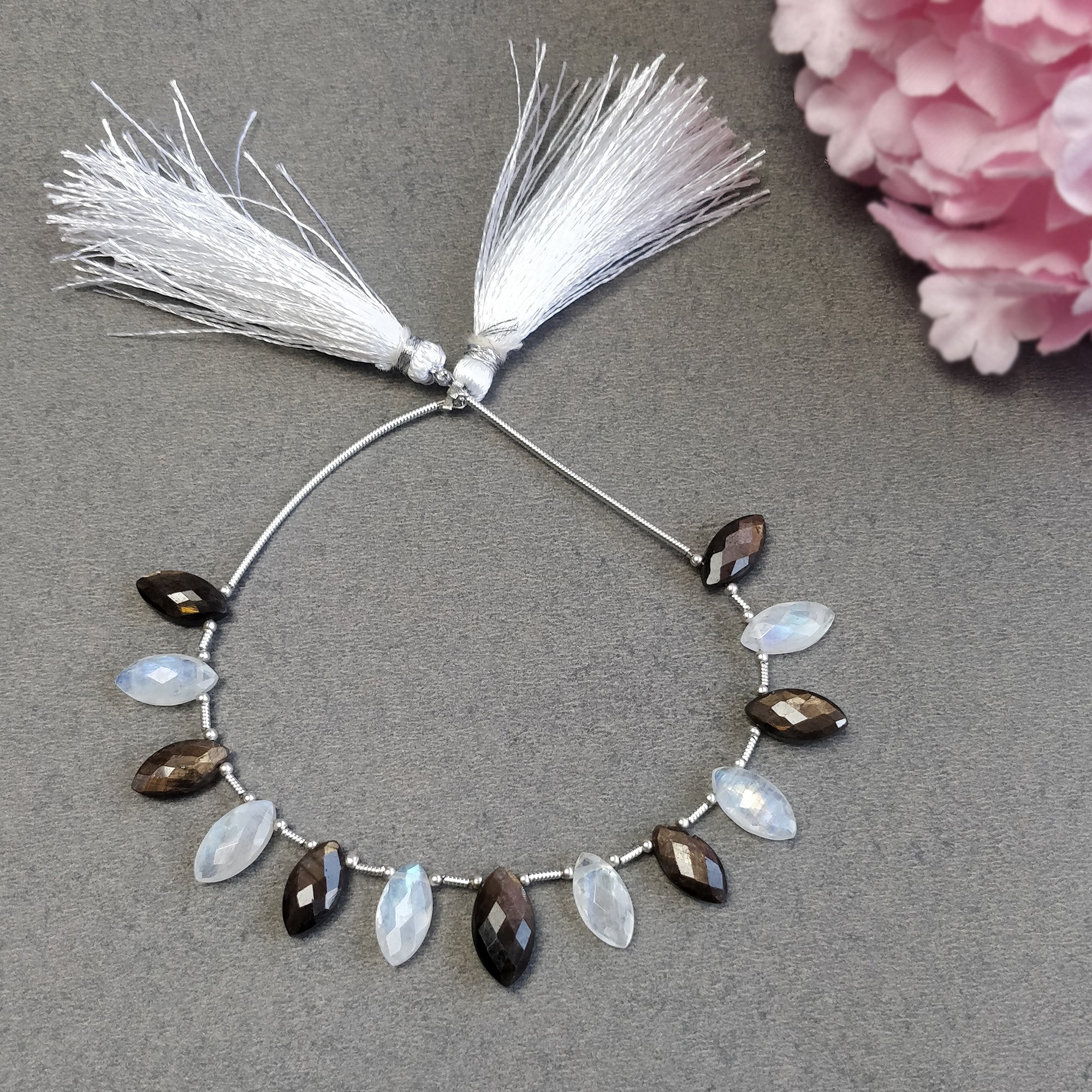 Natural Untreated Chocolate Sapphire & Rainbow Moonstone Marquise Faceted Loose Beads - Checker Cut Gemstones for Handmade Bracelets & Jewelry Making - Perfect for Boho, DIY Crafts & Gift Giving