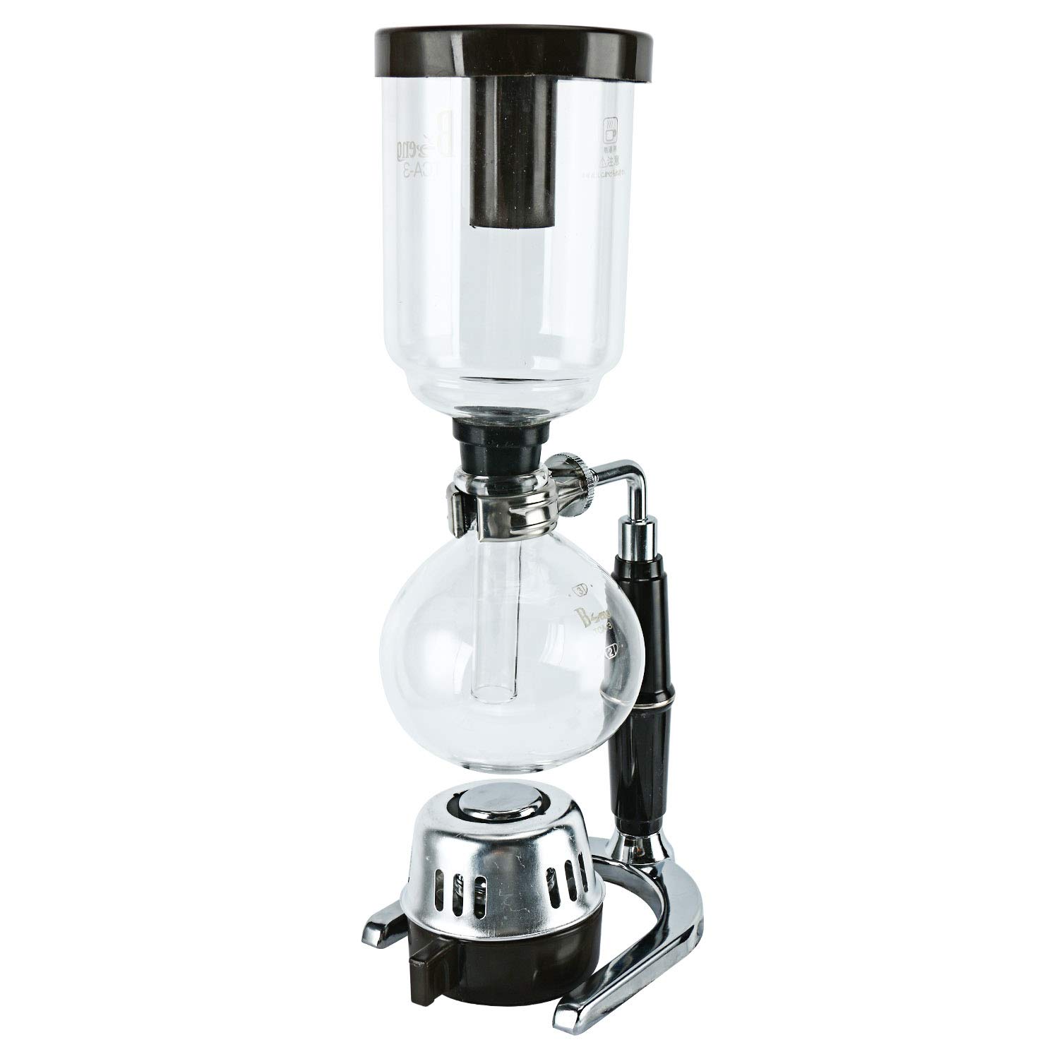 Premium Boeng Tabletop Siphon Coffee Maker with Alcohol Burner - 3 Cup Glass Syphon Brewer Kit Includes Plastic Spoon, Cloth Filter & Wooden Stirrer - Perfect for Home Baristas & Coffee Enthusiasts