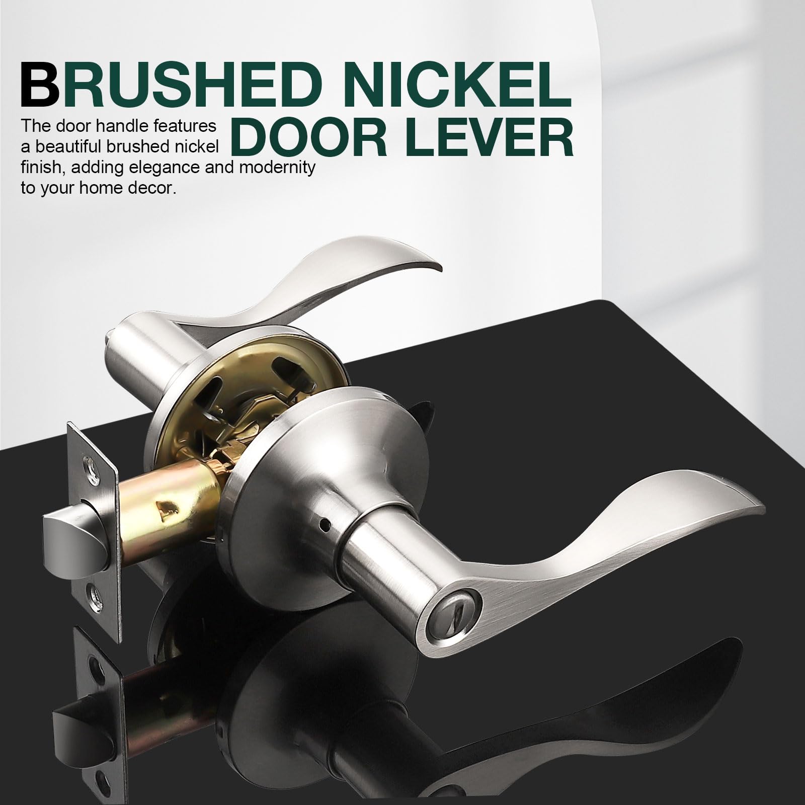 GobeKOR 4-Pack Brushed Nickel Privacy Door Levers - Keyless Interior Door Handles with Lock for Bedroom & Bathroom | Modern Secure Door Locks for Home, Office & Rental Properties