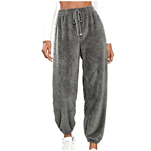 Women's Fuzzy Fleece Pants - Winter Warm Thickened Jogger Sweatpants with Drawstring | Soft Comfy Athletic Lounge Pants for Women | Perfect for Yoga, Running Errands & Cozy Home Wear
