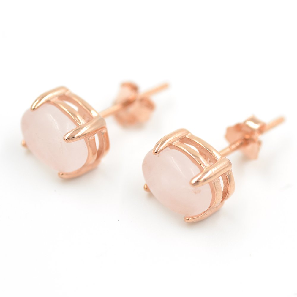 Rose Quartz Stud Earrings - Sterling Silver & 14K Rose Gold Plated - Healing Crystal Jewelry for Women - Perfect for Everyday Wear, Gifts & Spiritual Healing